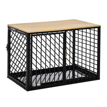 PawHut Heavy Duty Steel Dog Crate Small Medium Dog Kennel Two Doors Tray Large Top Pet Cage 76L x 48W x 53H cm