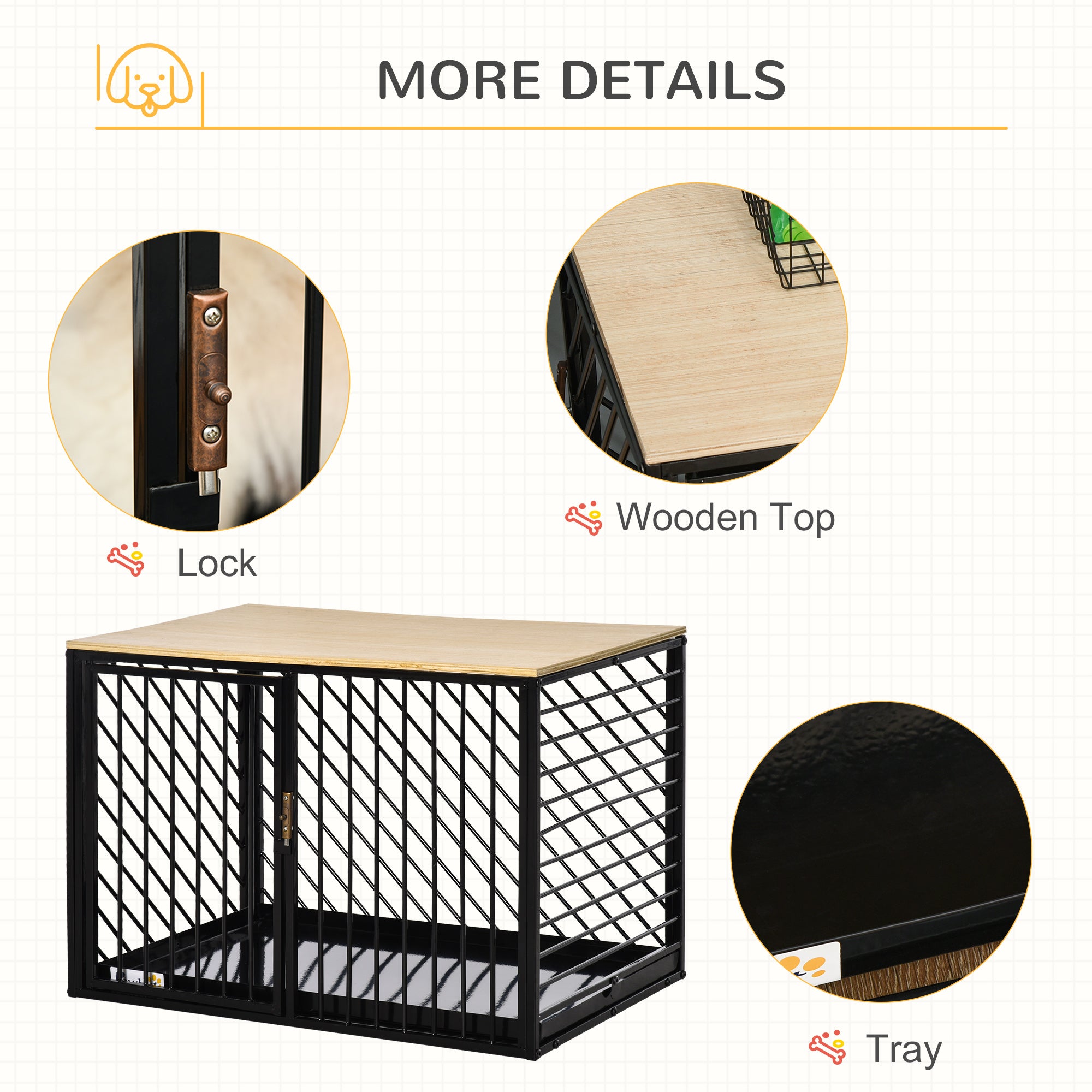 PawHut Heavy Duty Steel Dog Crate Small Medium Dog Kennel Two Doors Tray Large Top Pet Cage 76L x 48W x 53H cm