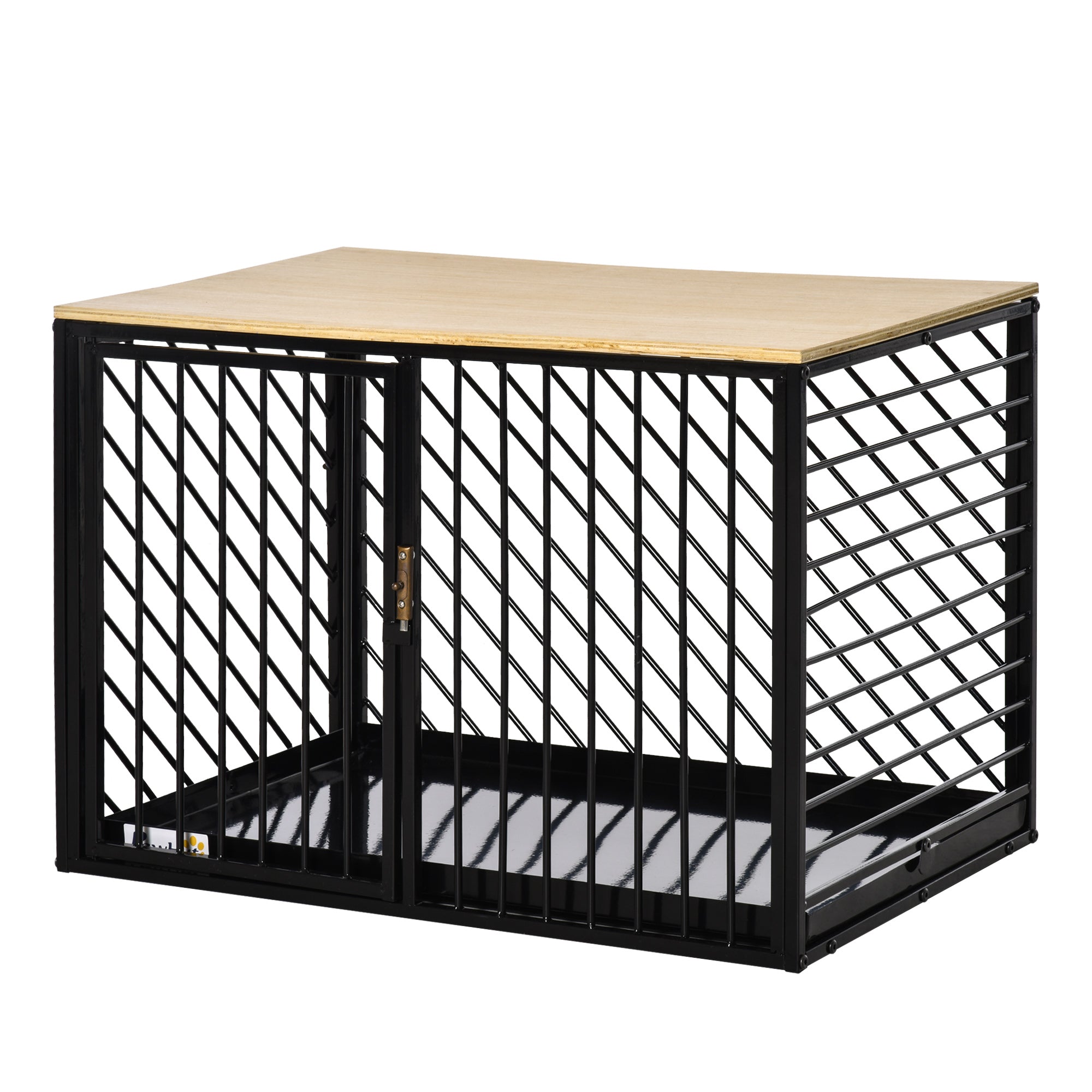 PawHut Heavy Duty Steel Dog Crate Small Medium Dog Kennel Two Doors Tray Large Top Pet Cage 76L x 48W x 53H cm