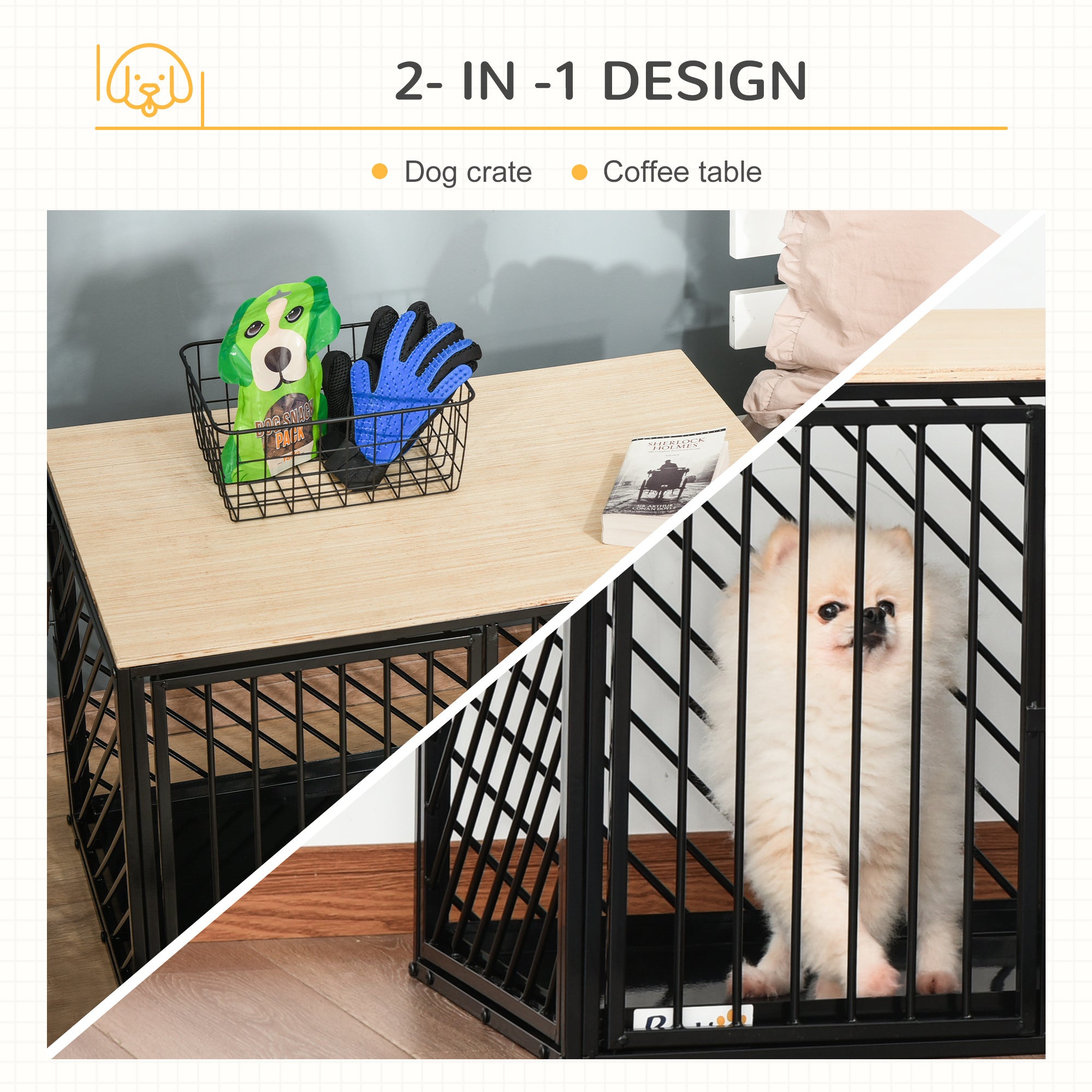 PawHut Heavy Duty Steel Dog Crate Small Medium Dog Kennel Two Doors Tray Large Top Pet Cage 76L x 48W x 53H cm