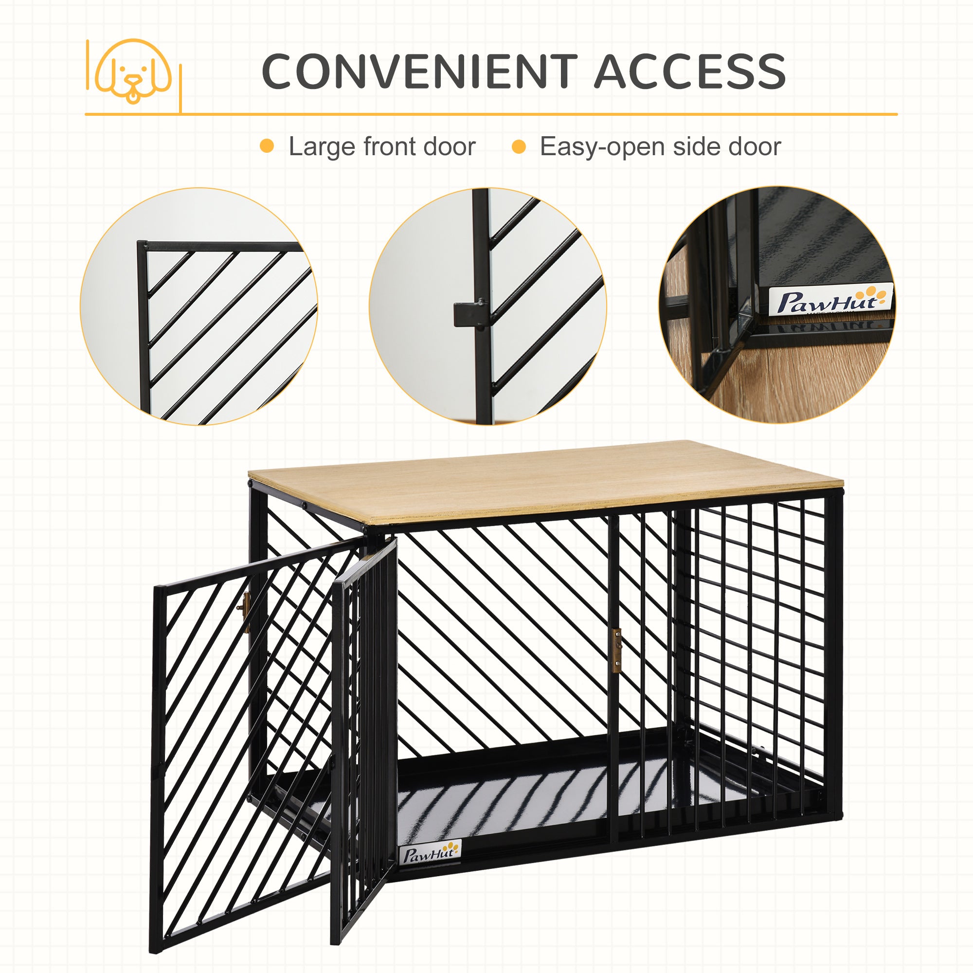 PawHut Heavy Duty Steel Dog Crate Small Medium Dog Kennel Two Doors Tray Large Top Pet Cage 76L x 48W x 53H cm