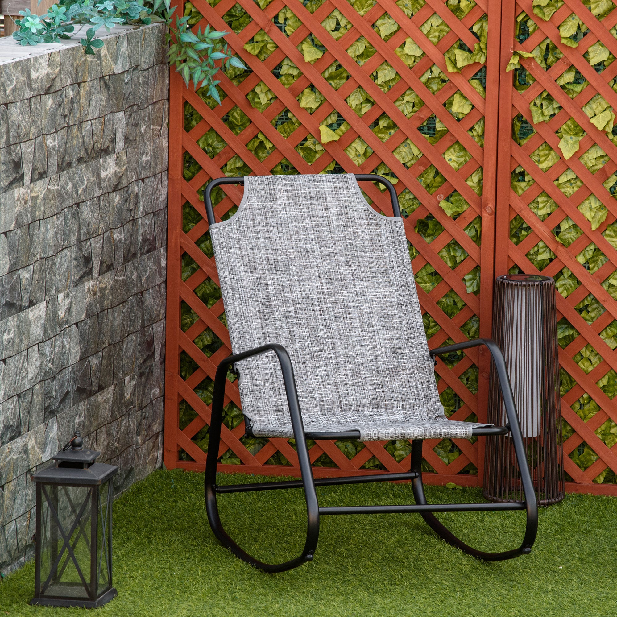Outsunny Garden Rocking Chair, Outdoor Indoor Texteline Rocker for Patio, Balcony, Porch, Grey