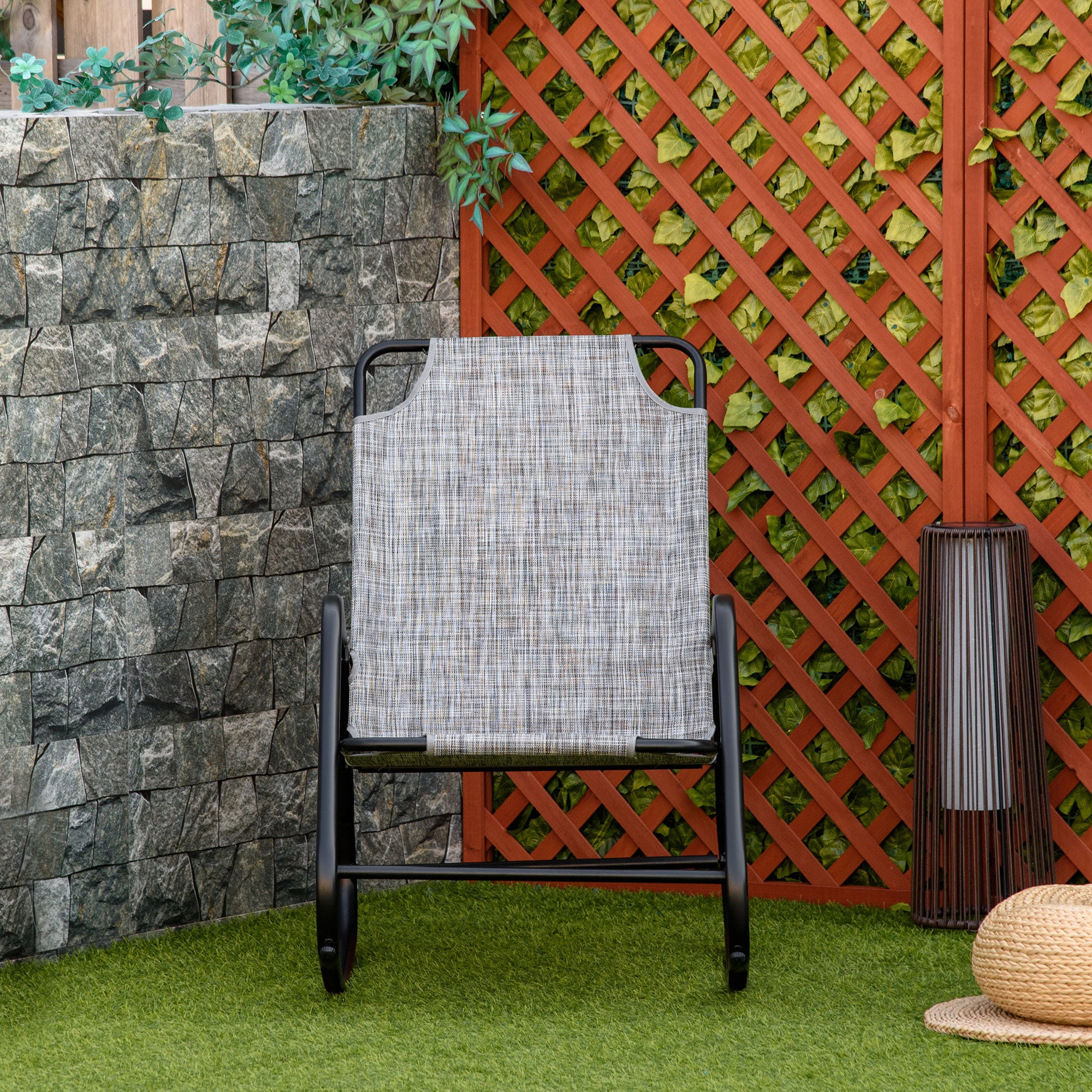 Outsunny Garden Rocking Chair, Outdoor Indoor Texteline Rocker for Patio, Balcony, Porch, Grey