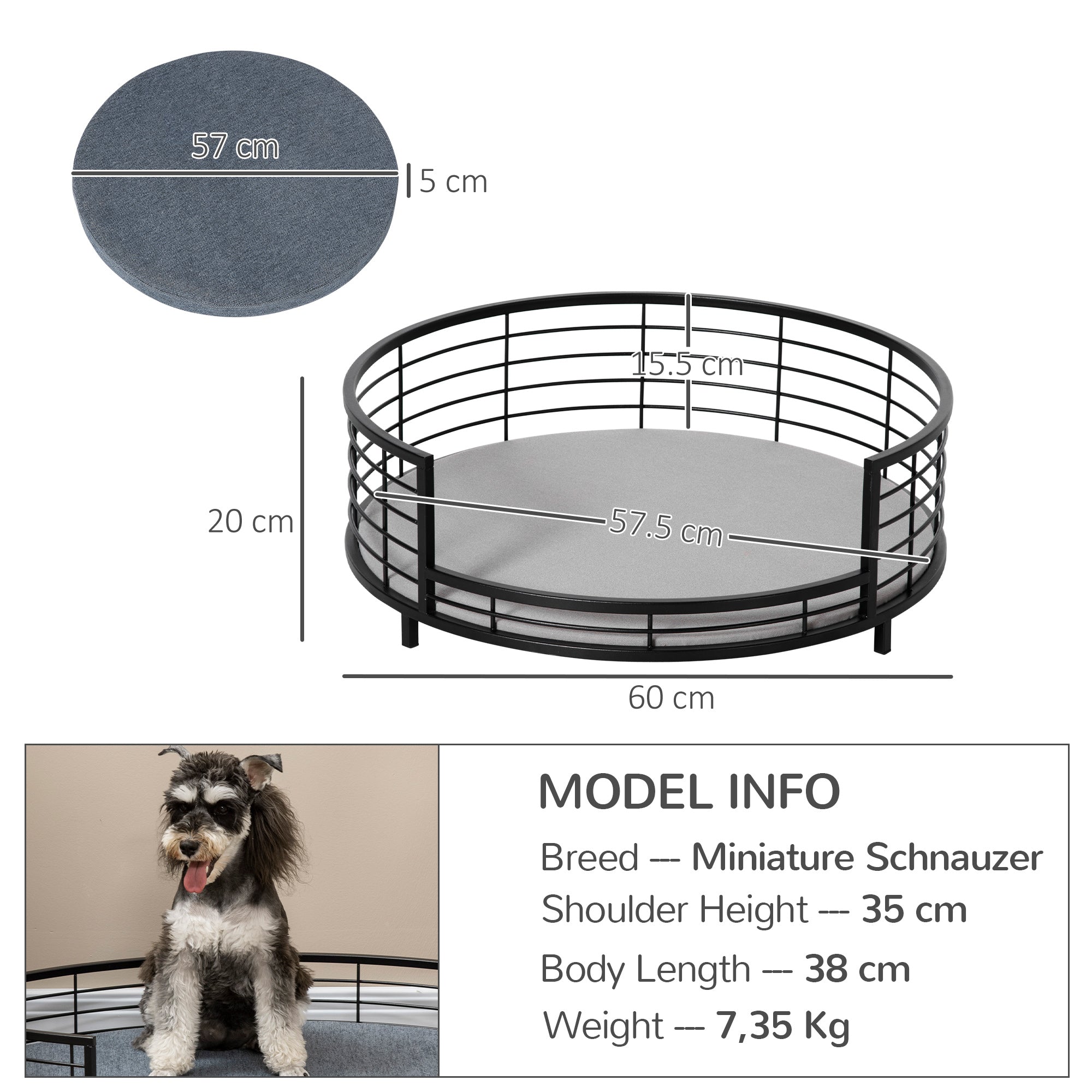 PawHut Raised Pet Bed Modern Dog Cat Sofa with Soft Cushion, Removable Cover, for Small Dogs - Black