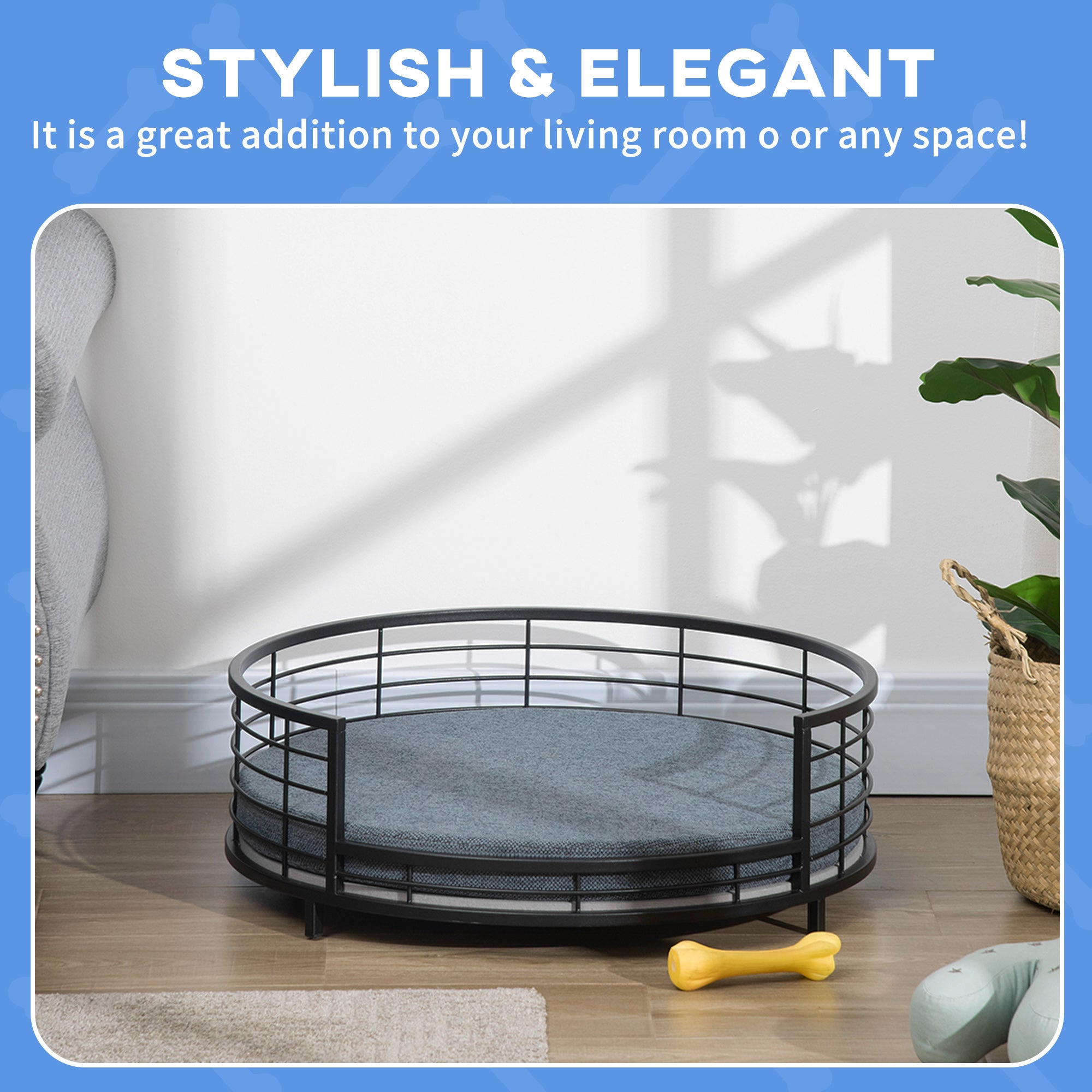 PawHut Raised Pet Bed Modern Dog Cat Sofa with Soft Cushion, Removable Cover, for Small Dogs - Black