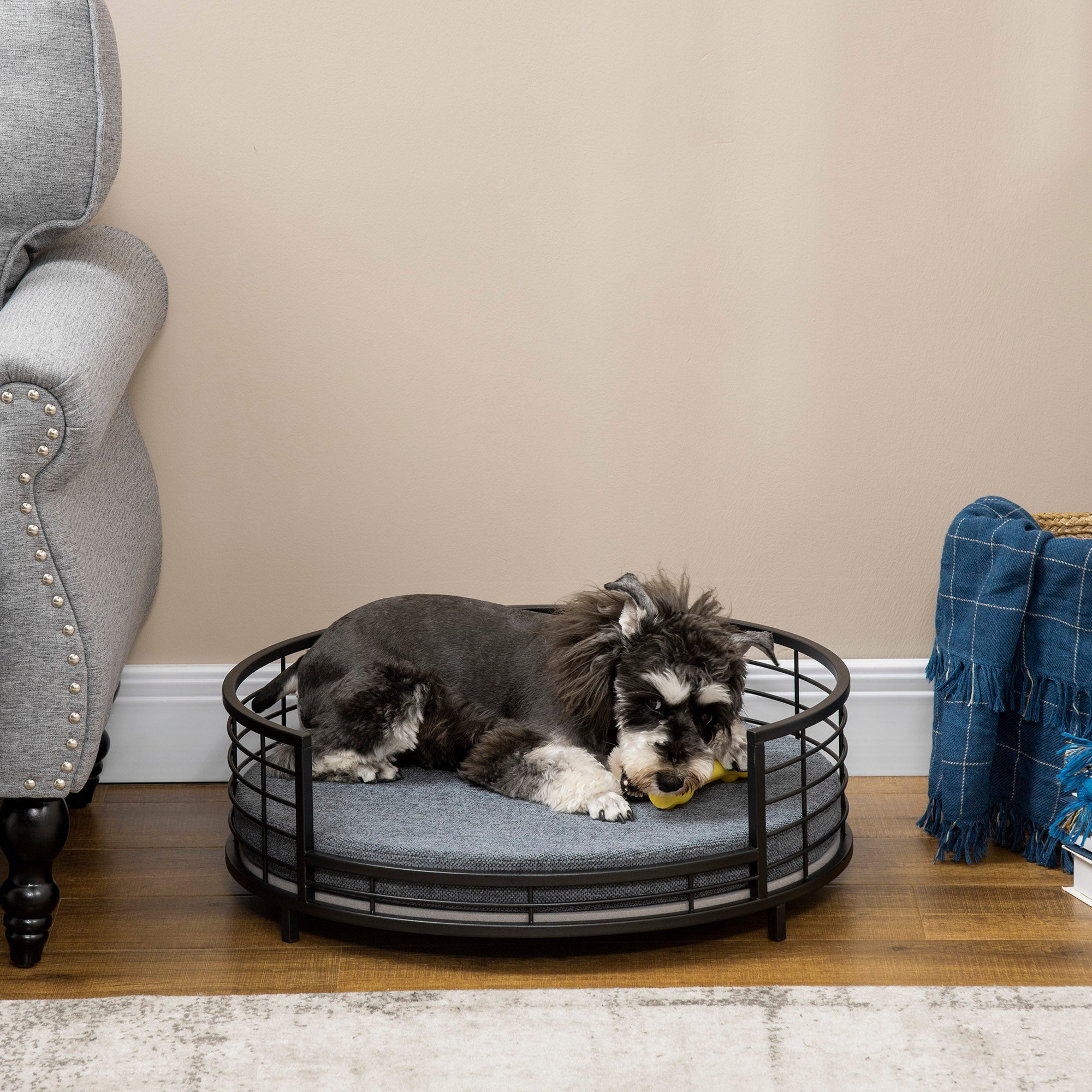 PawHut Raised Pet Bed Modern Dog Cat Sofa with Soft Cushion, Removable Cover, for Small Dogs - Black