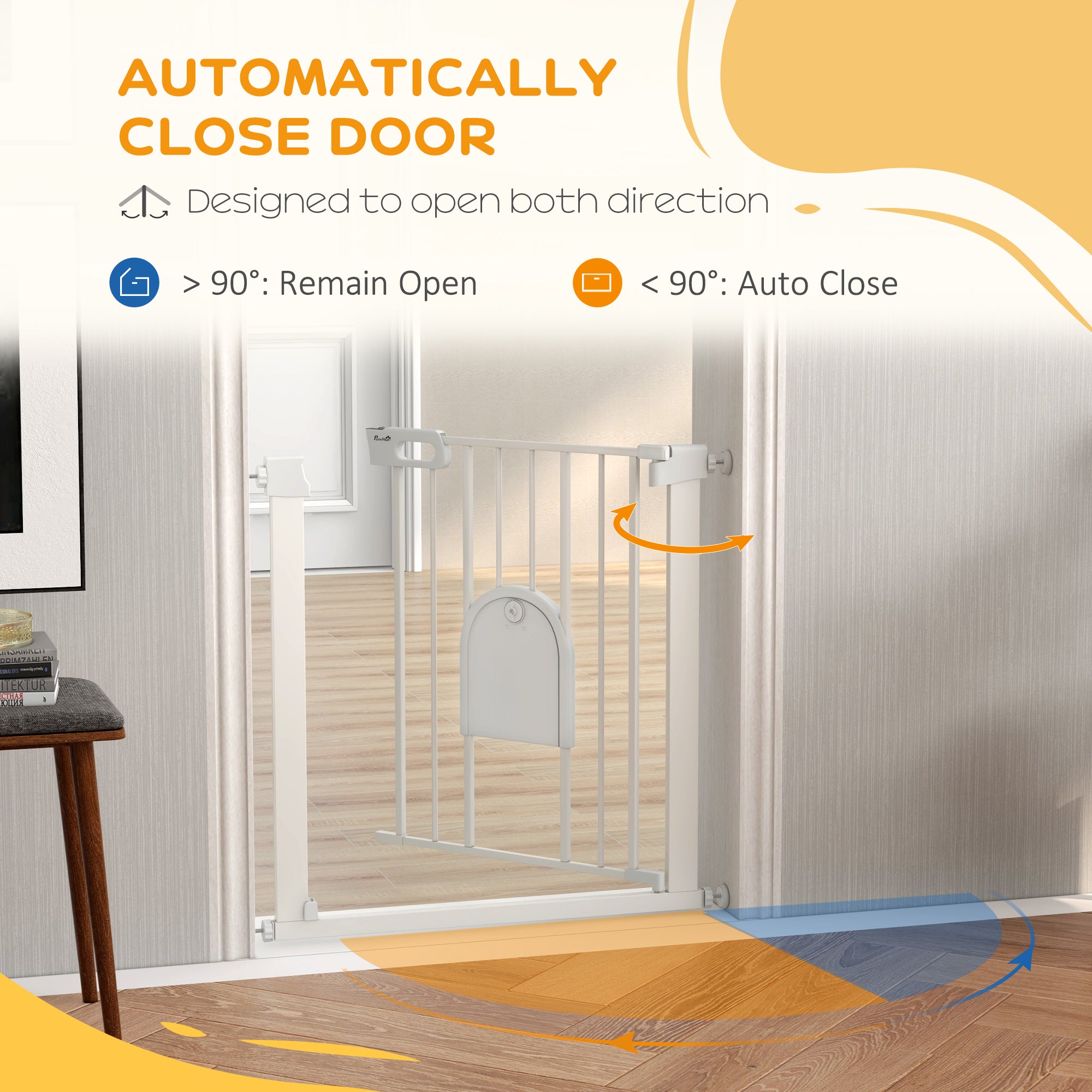 PawHut 30"-32" Extra Wide Pet Gate with Small Door, 30"H Dog Gate with Safety Gate Barrier, Stair Pressure Fit, Auto Close, Double Locking, for Doorways, Hallways, White
