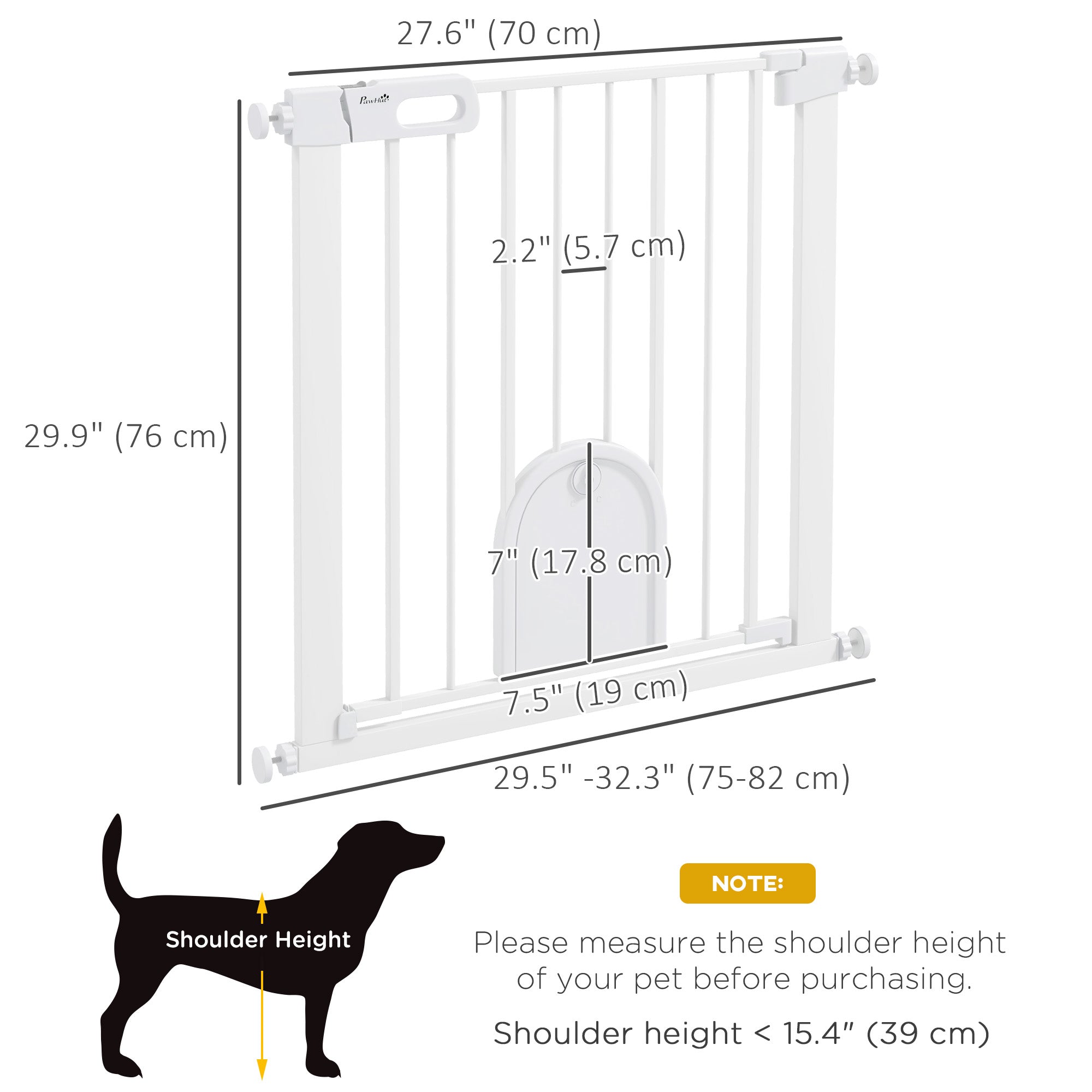 PawHut 30"-32" Extra Wide Pet Gate with Small Door, 30"H Dog Gate with Safety Gate Barrier, Stair Pressure Fit, Auto Close, Double Locking, for Doorways, Hallways, White