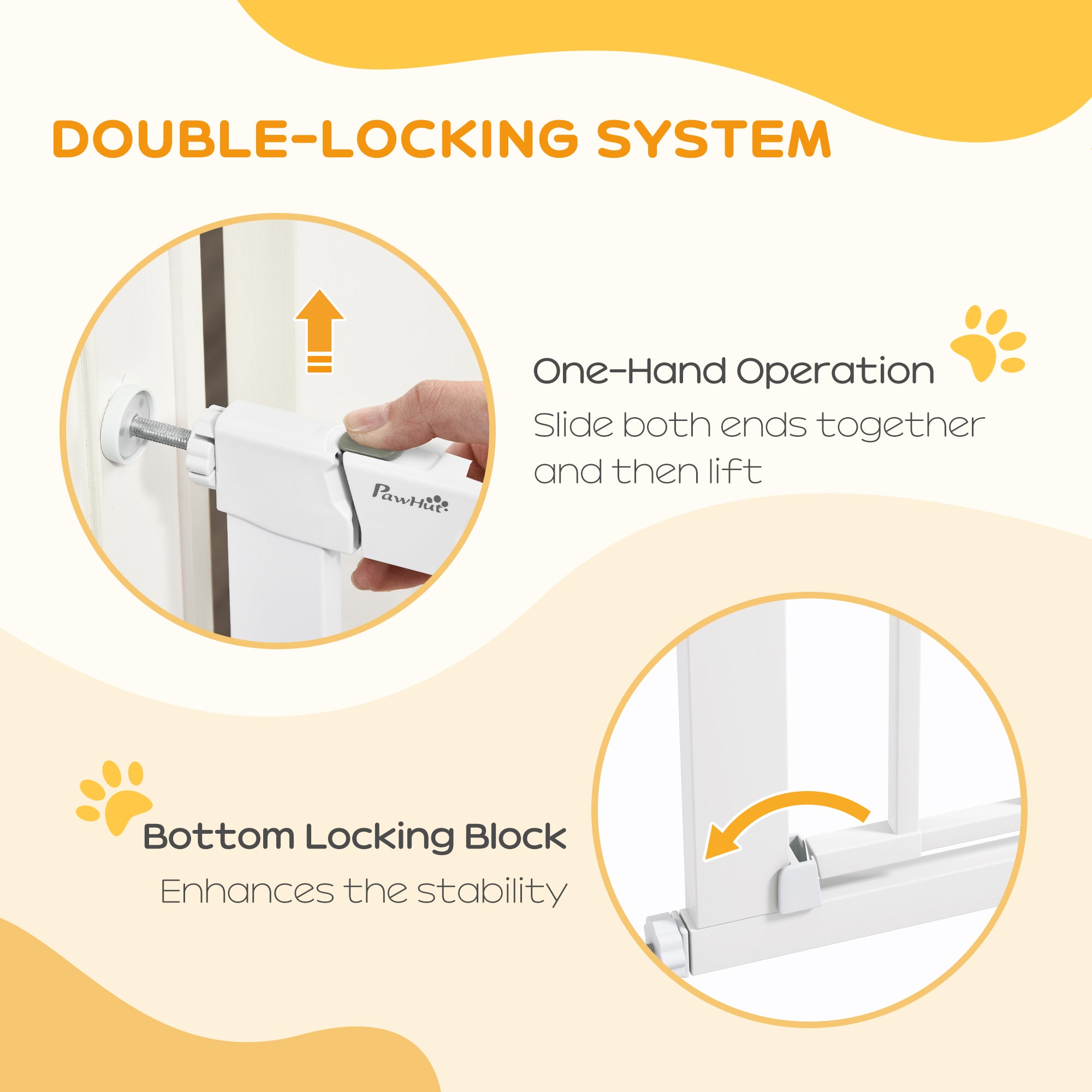 PawHut 30"-32" Extra Wide Pet Gate with Small Door, 30"H Dog Gate with Safety Gate Barrier, Stair Pressure Fit, Auto Close, Double Locking, for Doorways, Hallways, White