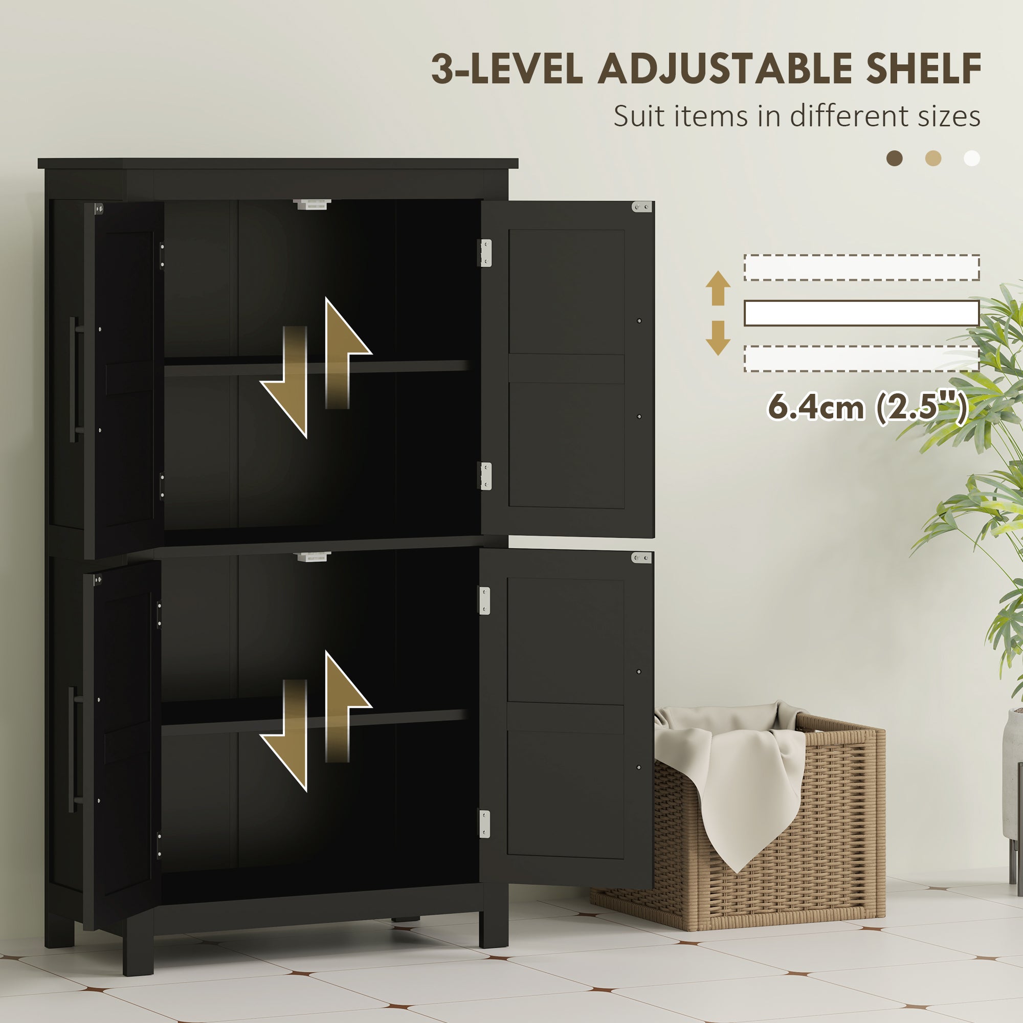 HOMCOM Farmhouse Bathroom Cabinet with Barn Doors, Bathroom Floor Storage Cabinet with Adjustable Shelf, Freestanding Storage Unit, Black