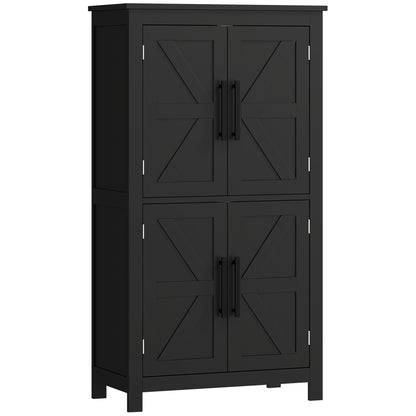 HOMCOM Farmhouse Bathroom Cabinet with Barn Doors, Bathroom Floor Storage Cabinet with Adjustable Shelf, Freestanding Storage Unit, Black