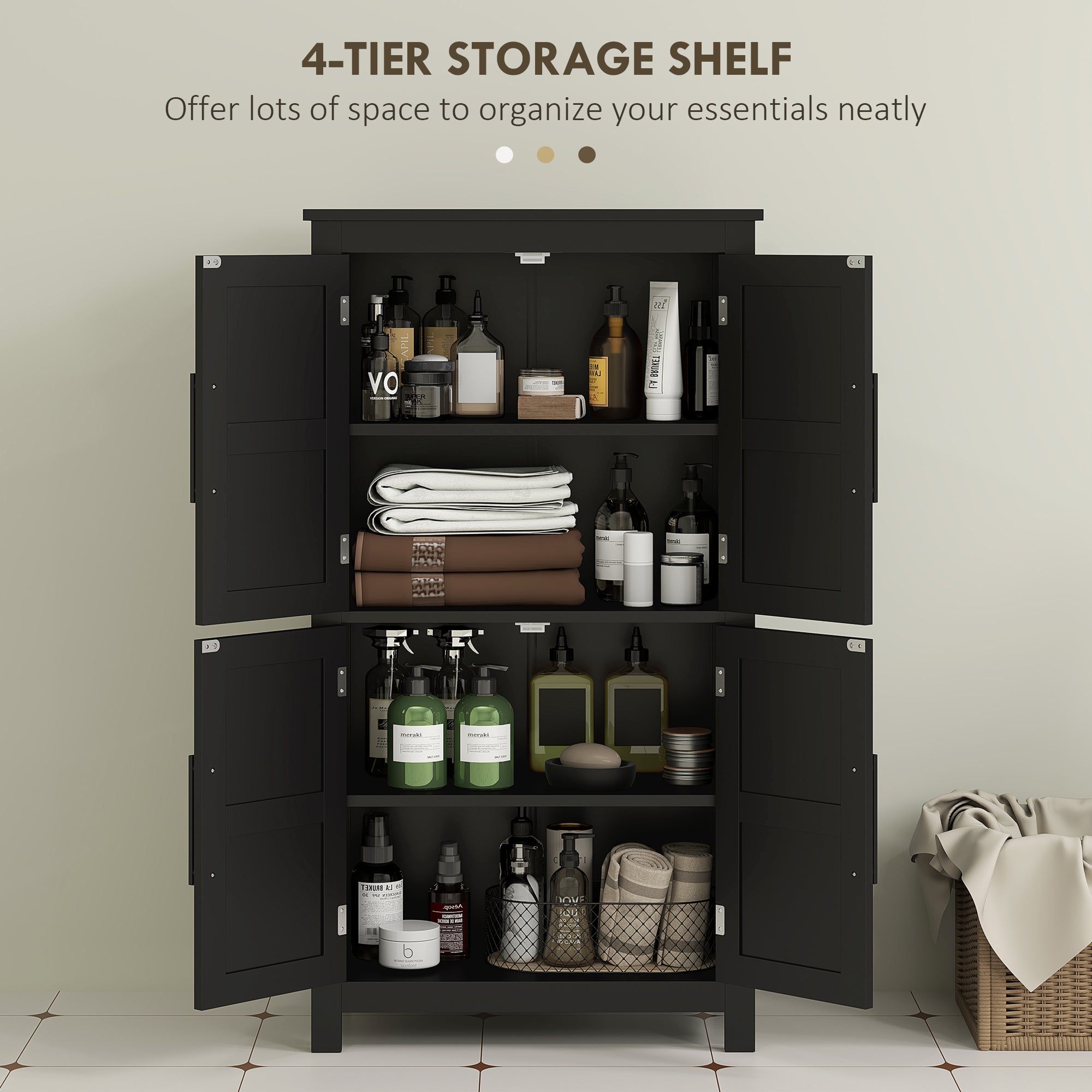 HOMCOM Farmhouse Bathroom Cabinet with Barn Doors, Bathroom Floor Storage Cabinet with Adjustable Shelf, Freestanding Storage Unit, Black
