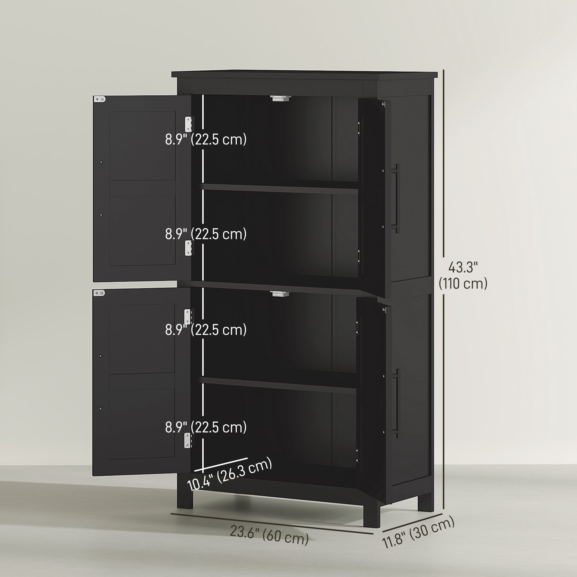 HOMCOM Farmhouse Bathroom Cabinet with Barn Doors, Bathroom Floor Storage Cabinet with Adjustable Shelf, Freestanding Storage Unit, Black