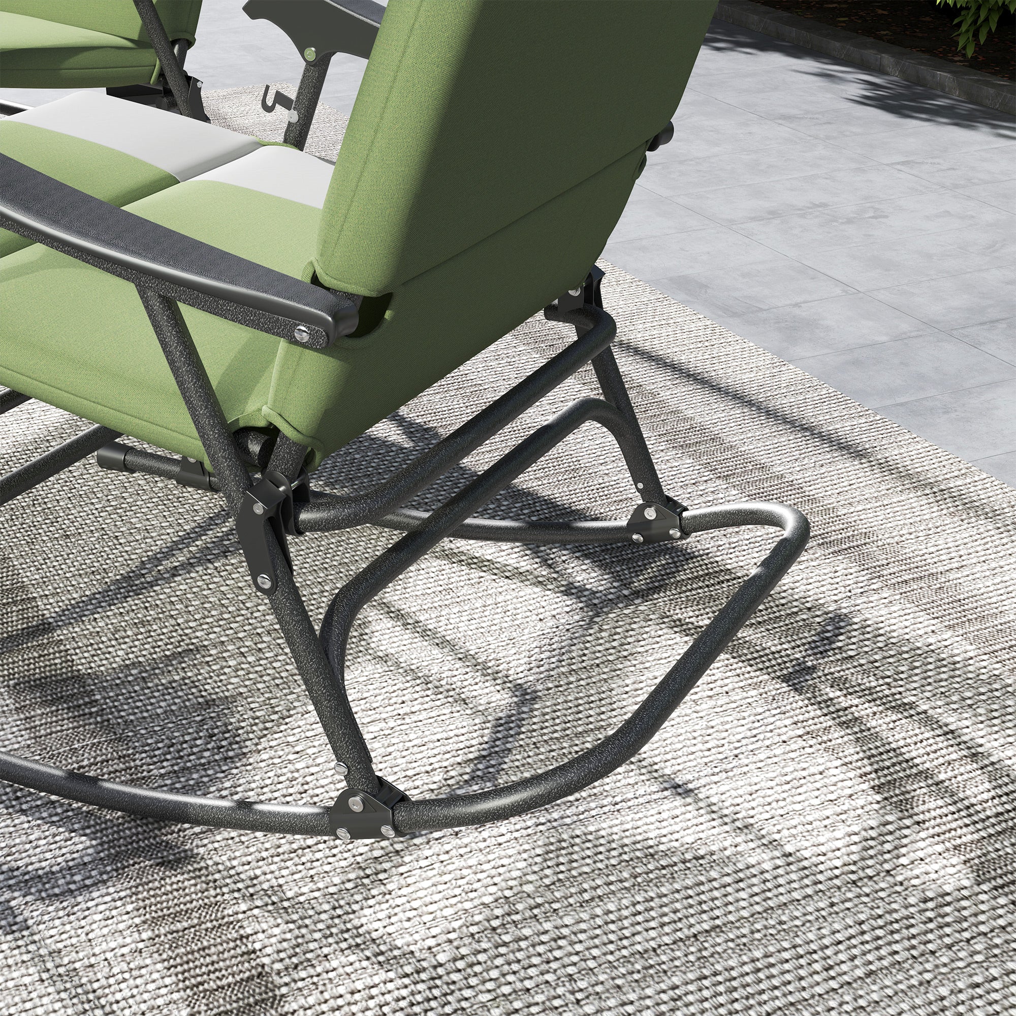 Outsunny Folding Outdoor Rocking Chair Set of 2, Oversized Patio Rocking Camping Chair Set with 400 lbs. Capacity, Wide Seat, Padded High Back for Patio, Porch, Garden, Dark Green