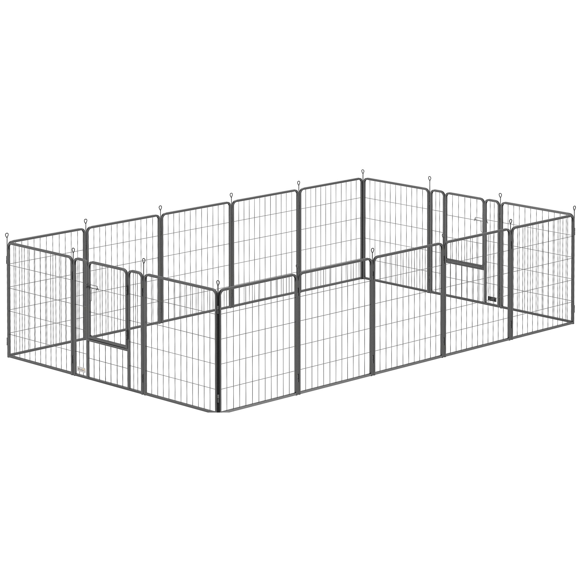 PawHut 16 Panels Dog Playpen, 31.5" H Heavy Duty Dog Pen, Portable & Foldable Dog Fence with Door & Strap for Indoor Outdoor Backyard Garden, Puppy Pet Playpen for Medium Dogs
