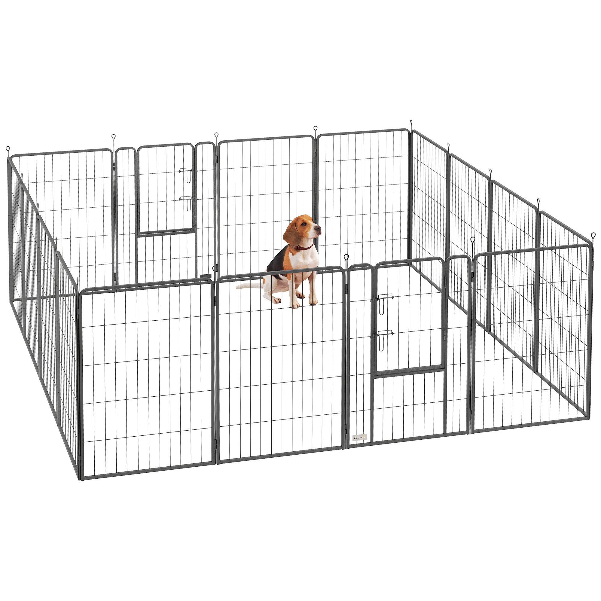PawHut 16 Panels Dog Playpen, 31.5" H Heavy Duty Dog Pen, Portable & Foldable Dog Fence with Door & Strap for Indoor Outdoor Backyard Garden, Puppy Pet Playpen for Medium Dogs