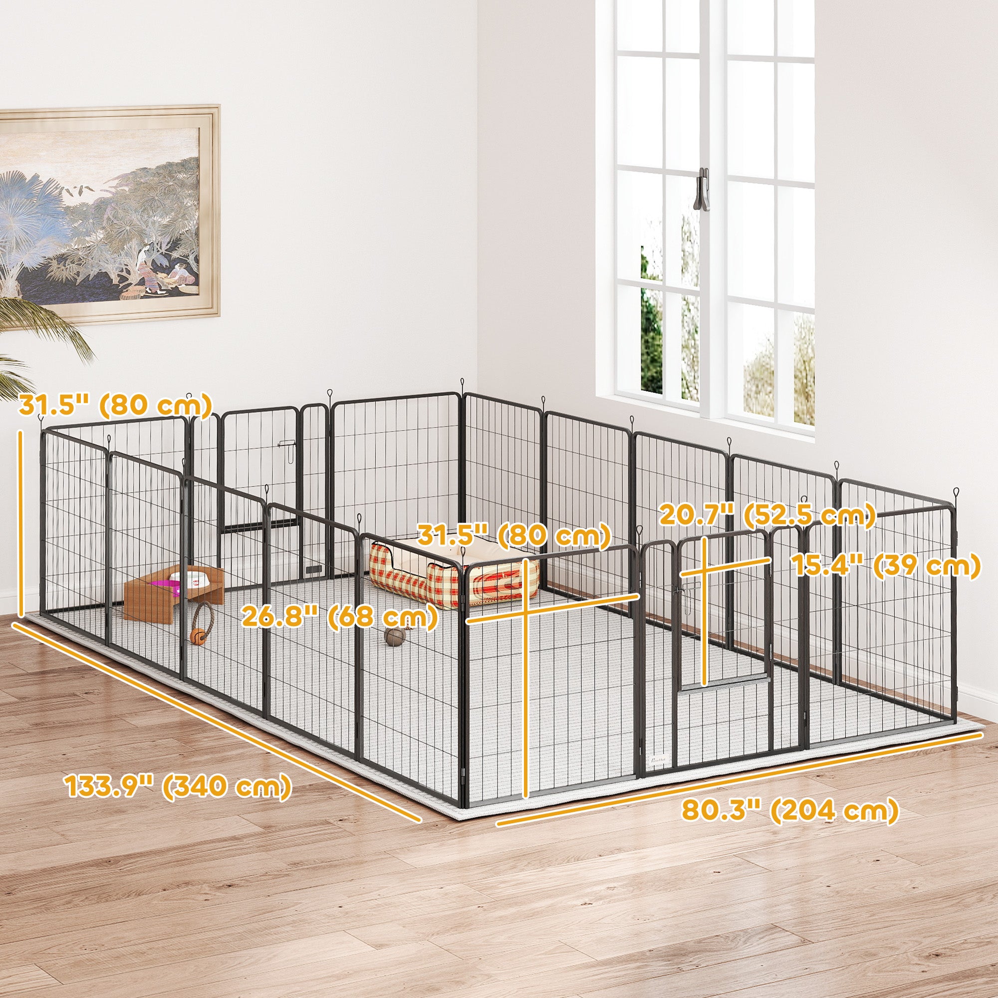 PawHut 16 Panels Dog Playpen, 31.5" H Heavy Duty Dog Pen, Portable & Foldable Dog Fence with Door & Strap for Indoor Outdoor Backyard Garden, Puppy Pet Playpen for Medium Dogs