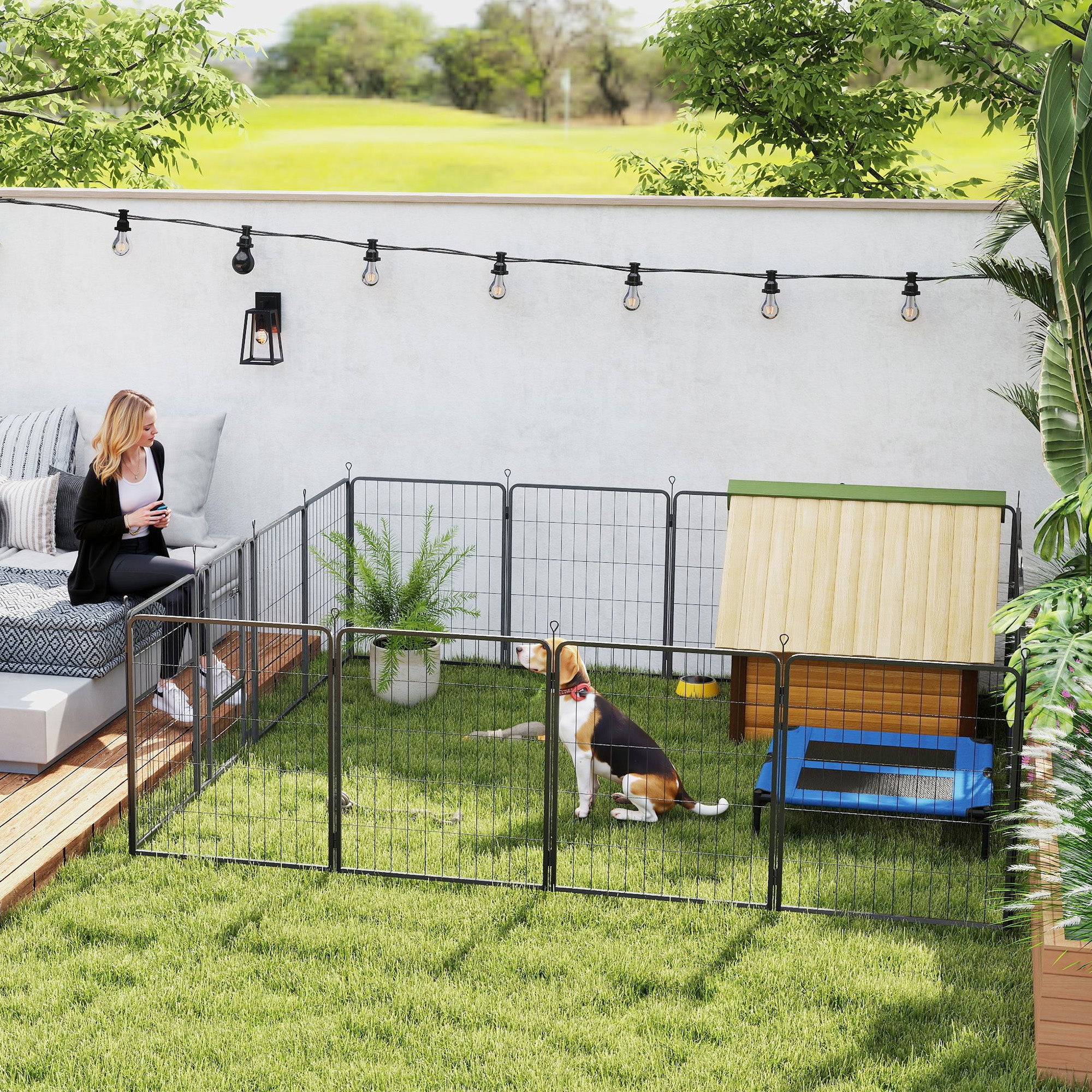 PawHut 16 Panels Dog Playpen, 31.5" H Heavy Duty Dog Pen, Portable & Foldable Dog Fence with Door & Strap for Indoor Outdoor Backyard Garden, Puppy Pet Playpen for Medium Dogs
