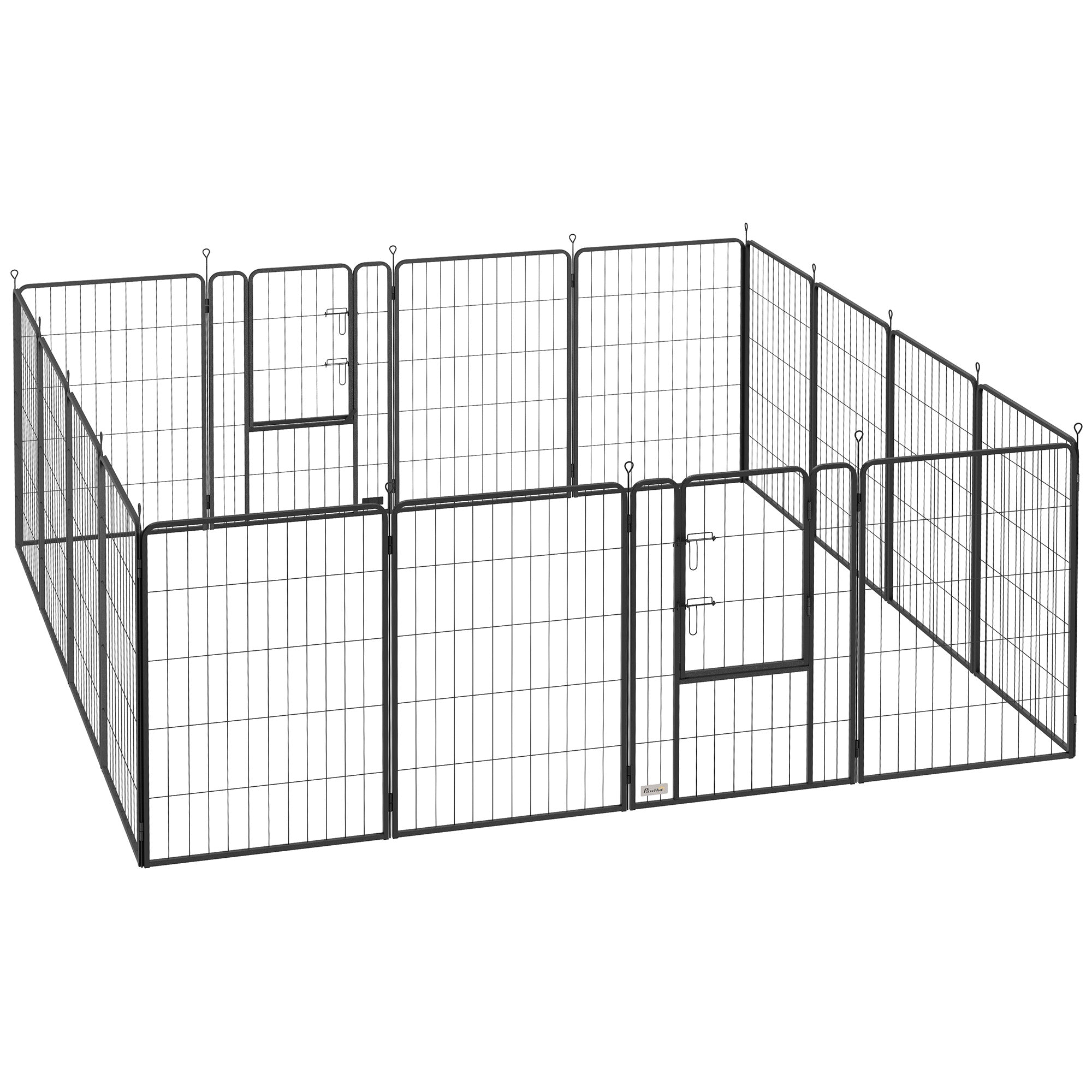 PawHut 16 Panels Dog Playpen, 31.5" H Heavy Duty Dog Pen, Portable & Foldable Dog Fence with Door & Strap for Indoor Outdoor Backyard Garden, Puppy Pet Playpen for Medium Dogs