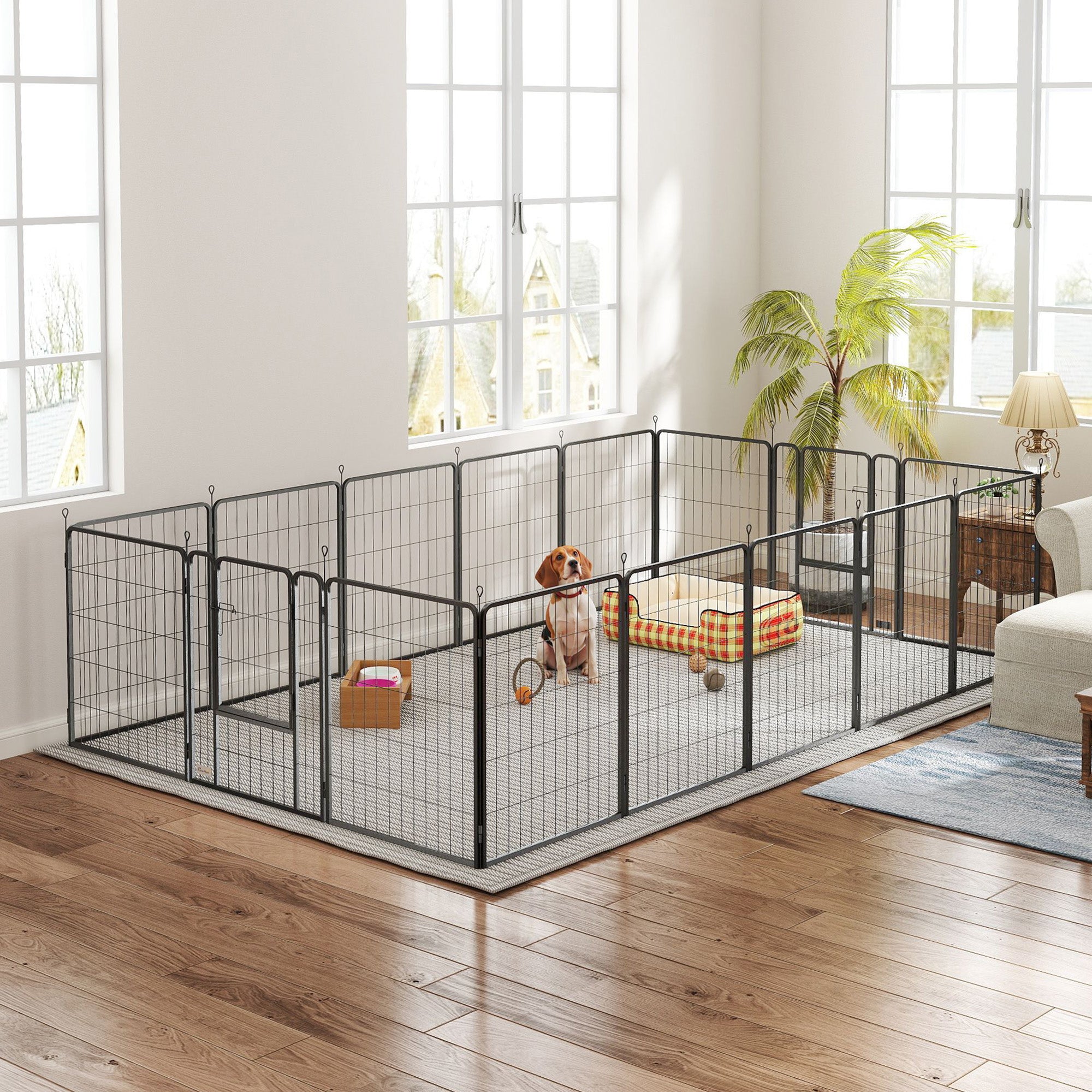 PawHut 16 Panels Dog Playpen, 31.5" H Heavy Duty Dog Pen, Portable & Foldable Dog Fence with Door & Strap for Indoor Outdoor Backyard Garden, Puppy Pet Playpen for Medium Dogs