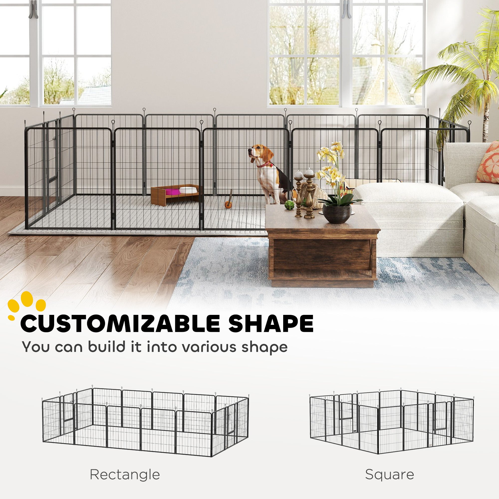PawHut 16 Panels Dog Playpen, 31.5" H Heavy Duty Dog Pen, Portable & Foldable Dog Fence with Door & Strap for Indoor Outdoor Backyard Garden, Puppy Pet Playpen for Medium Dogs