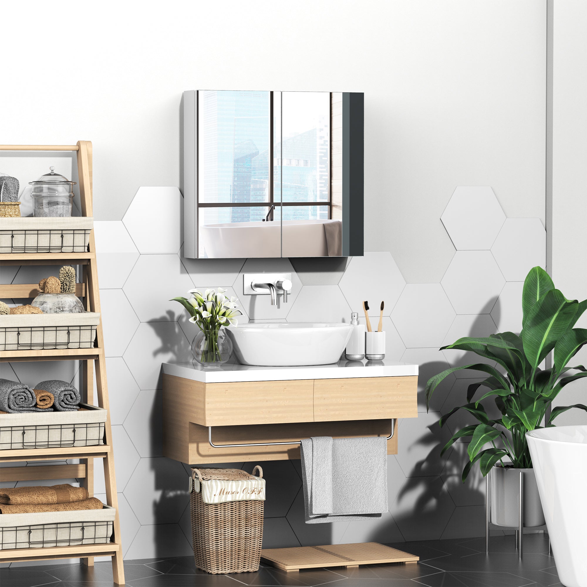 kleankin Bathroom Mirror Cabinet, 24