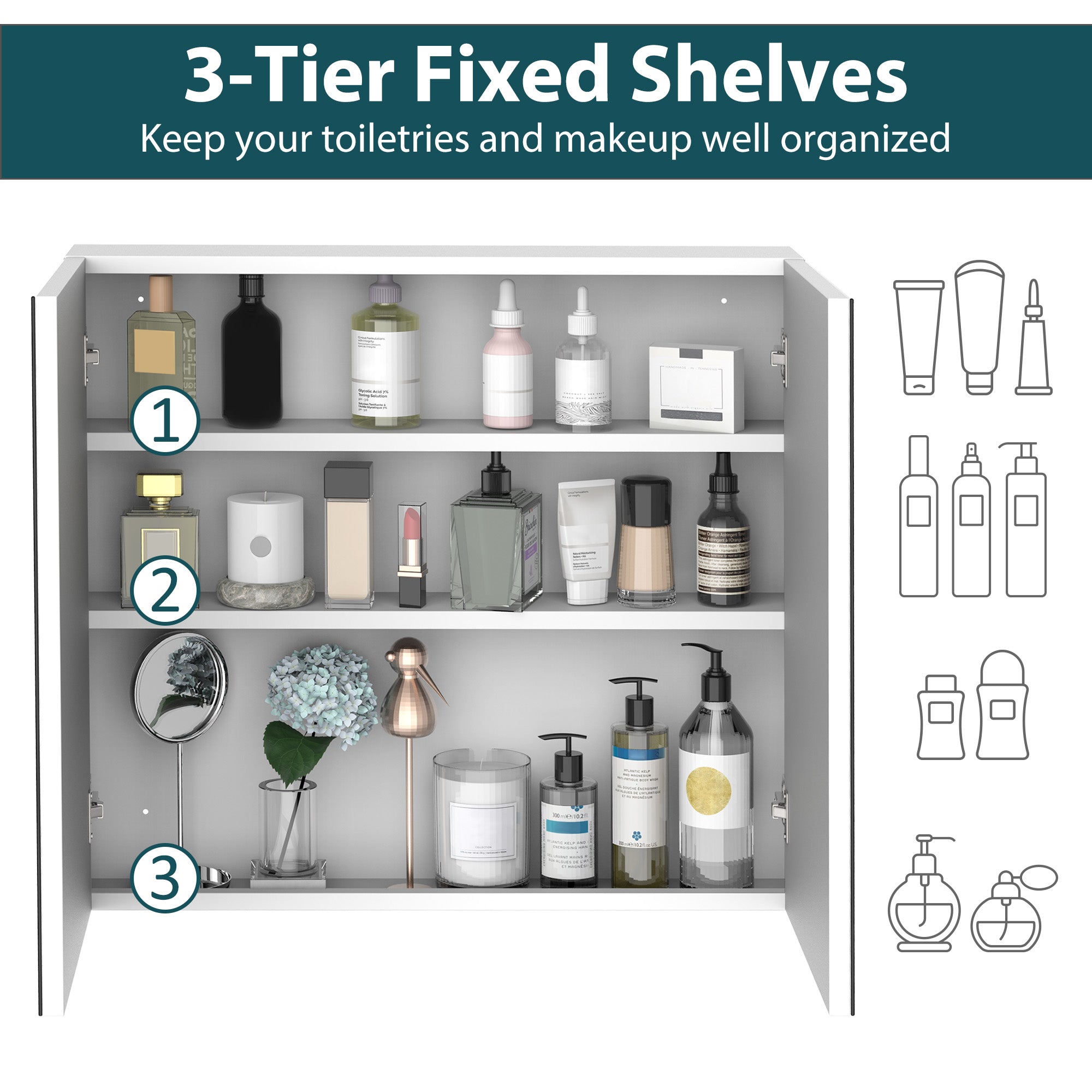 kleankin Bathroom Mirror Cabinet, 24" x 22" Metal Medicine Cabinet, Wall-Mounted Bathroom Cabinet with Double Doors, White