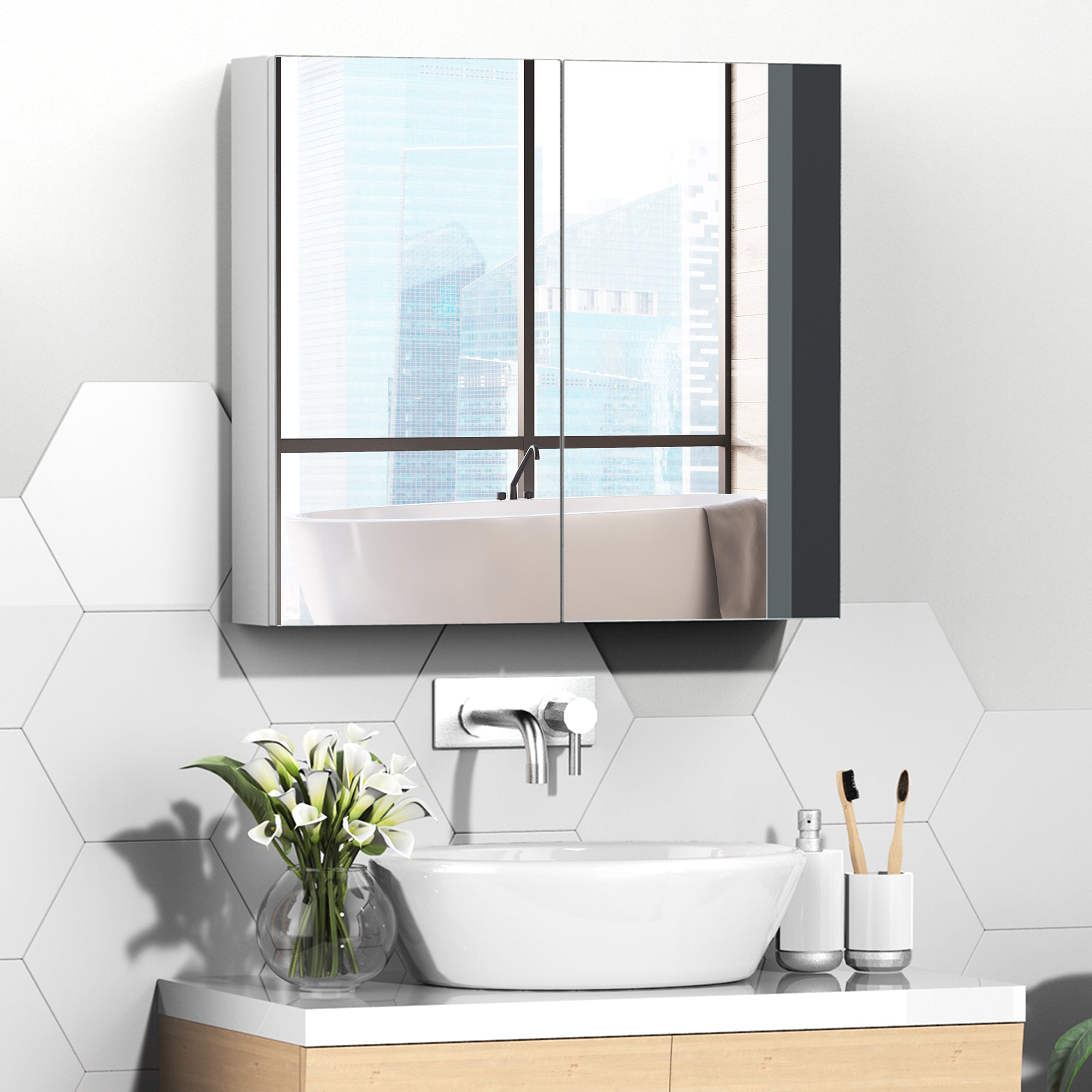 kleankin Bathroom Mirror Cabinet, 24