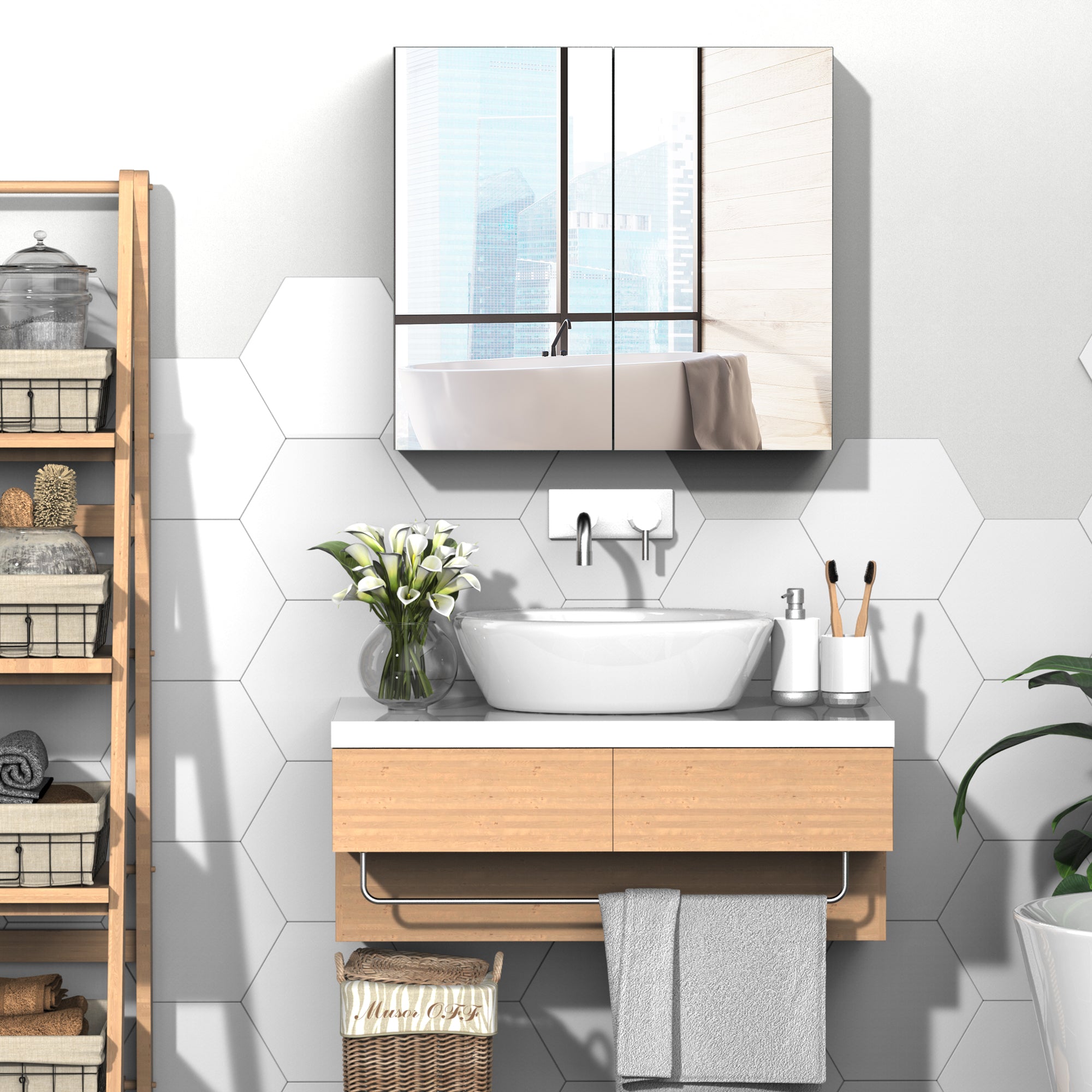 kleankin Bathroom Mirror Cabinet, 24