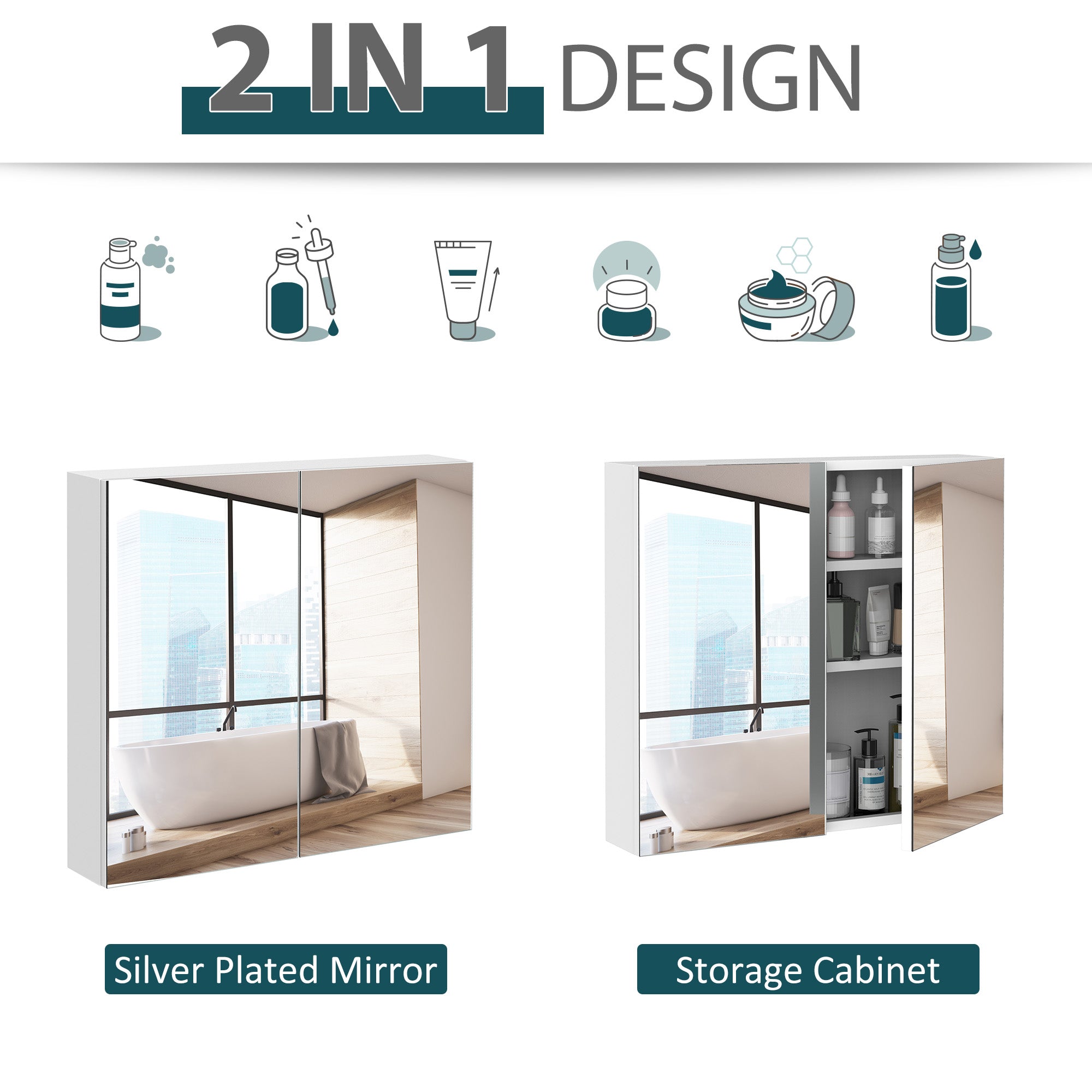 kleankin Bathroom Mirror Cabinet, 24