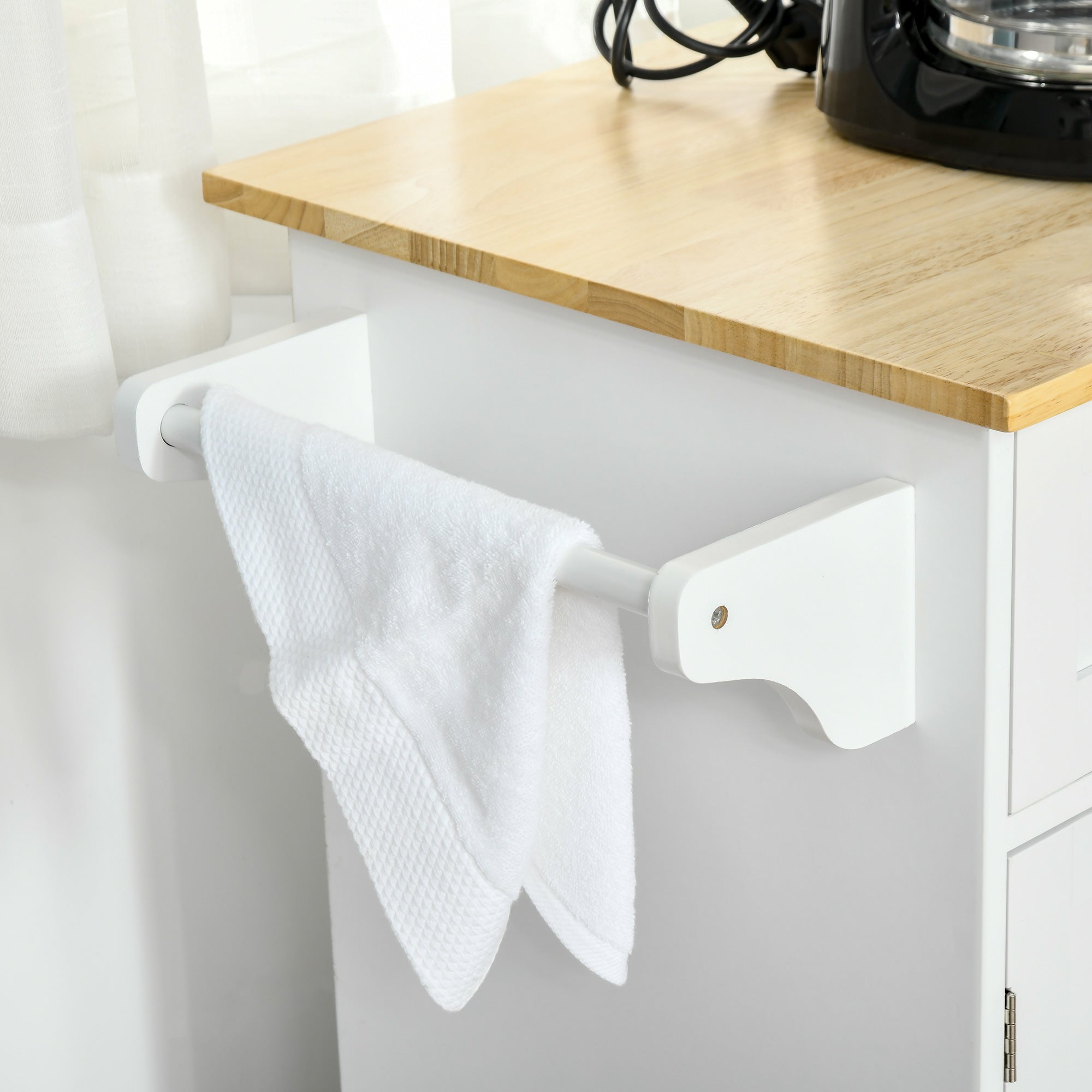 HOMCOM Rolling Kitchen Island, Kitchen Cart on Wheels with 2 Storage Drawers, 3 Door Cabinets and Towel Rack for Dining Room (White, 3-Doors)