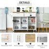 HOMCOM Rolling Kitchen Island, Kitchen Cart on Wheels with 2 Storage Drawers, 3 Door Cabinets and Towel Rack for Dining Room (White, 3-Doors)