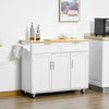 HOMCOM Rolling Kitchen Island, Kitchen Cart on Wheels with 2 Storage Drawers, 3 Door Cabinets and Towel Rack for Dining Room (White, 3-Doors)