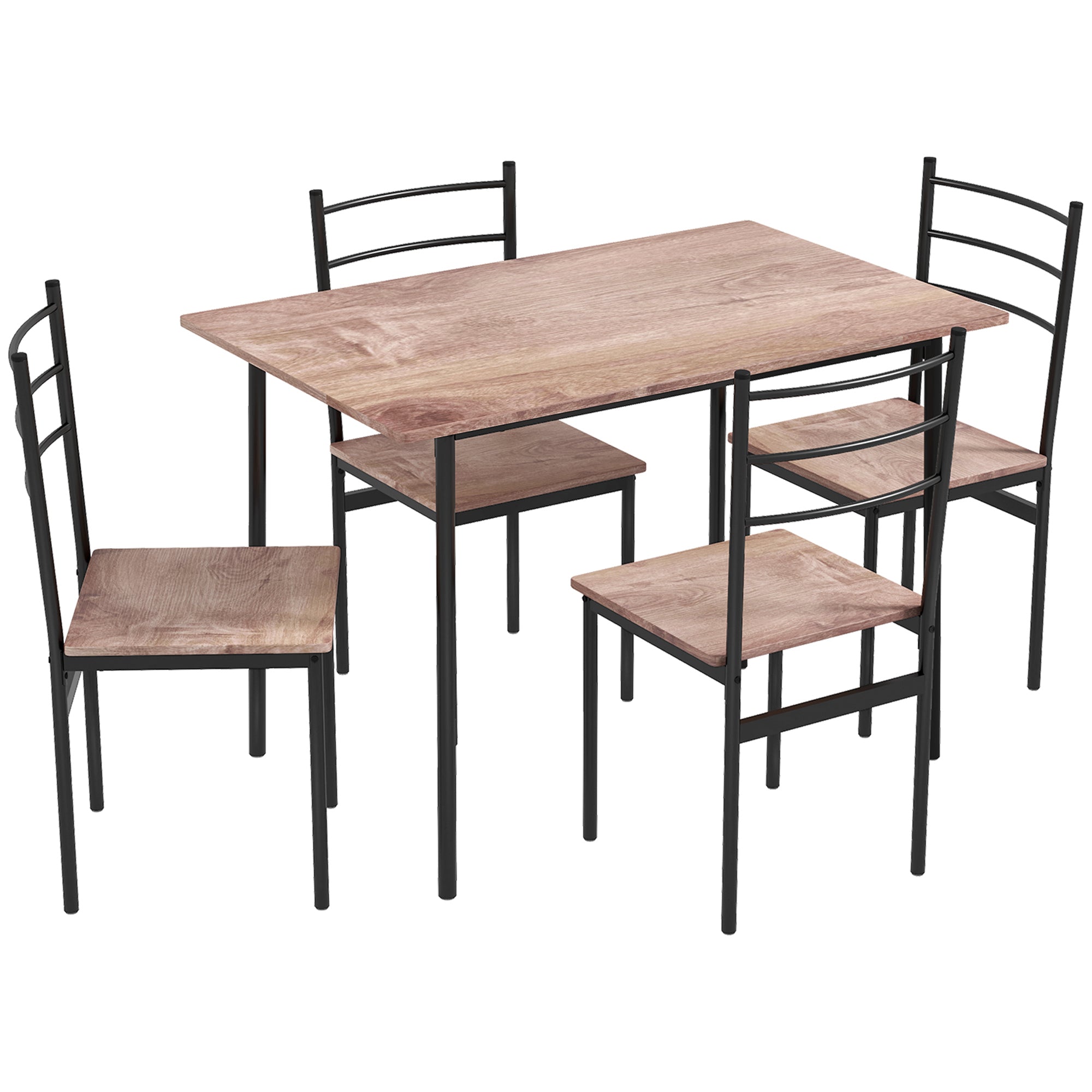 HOMCOM 5 Piece Dining Table Set for 4, Space Saving Kitchen Table and 4 Chairs, Rectangle, Steel Frame for Dining Room, Oak