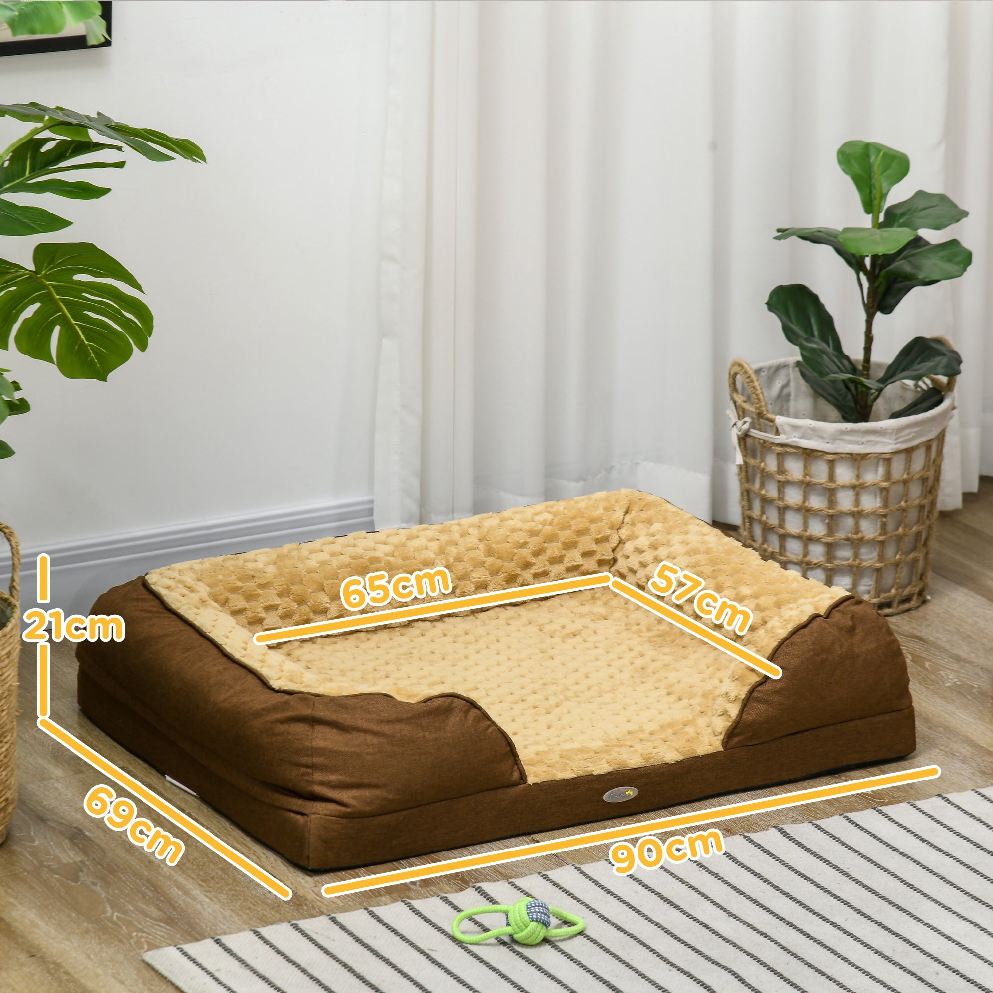 PawHut Dog Sofa Bed Pet Bed Dog Mattress with Removable Washable Cover, Anti-Slip Bottom, for Medium Sized Dogs, 90L x 69W x 21Hcm - Brown