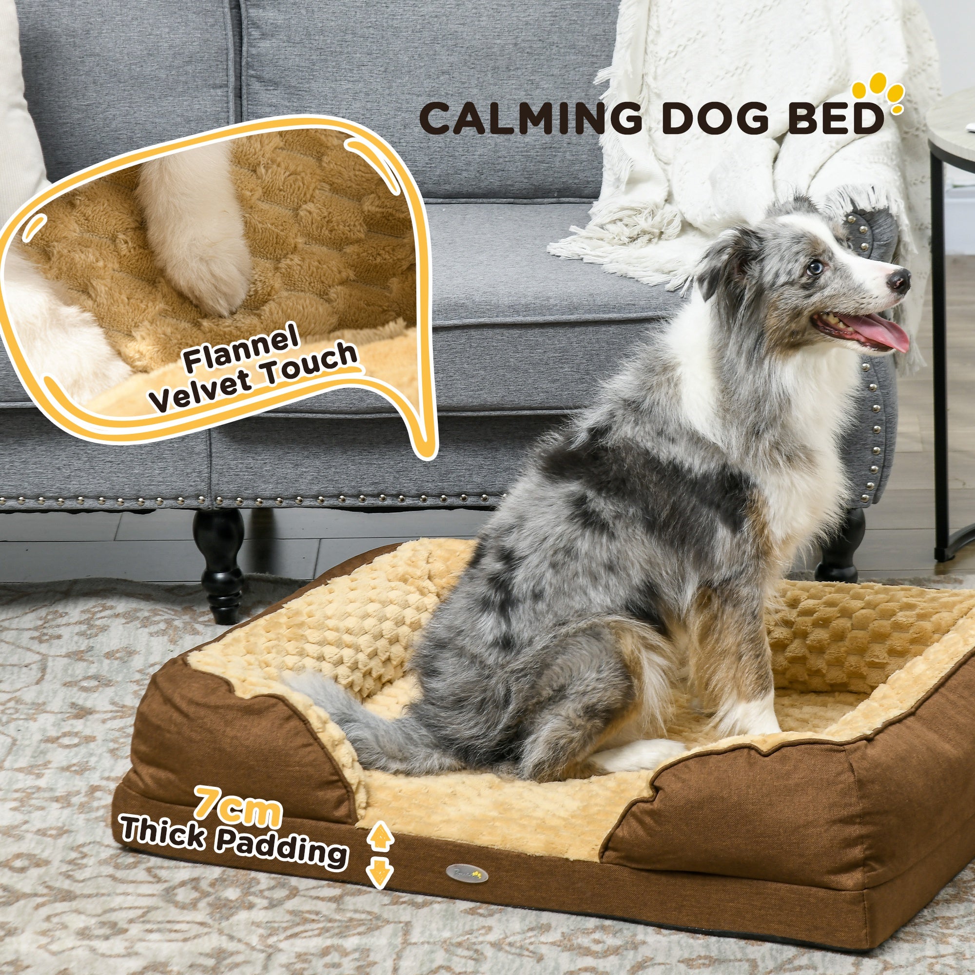 PawHut Dog Sofa Bed Pet Bed Dog Mattress with Removable Washable Cover, Anti-Slip Bottom, for Medium Sized Dogs, 90L x 69W x 21Hcm - Brown