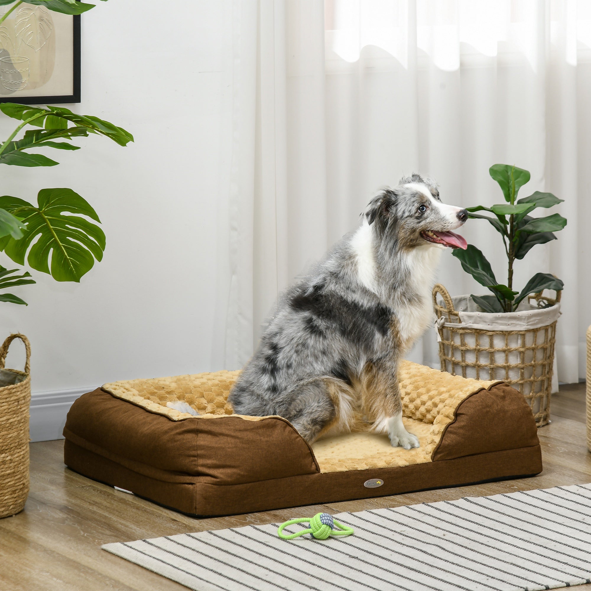 PawHut Dog Sofa Bed Pet Bed Dog Mattress with Removable Washable Cover, Anti-Slip Bottom, for Medium Sized Dogs, 90L x 69W x 21Hcm - Brown