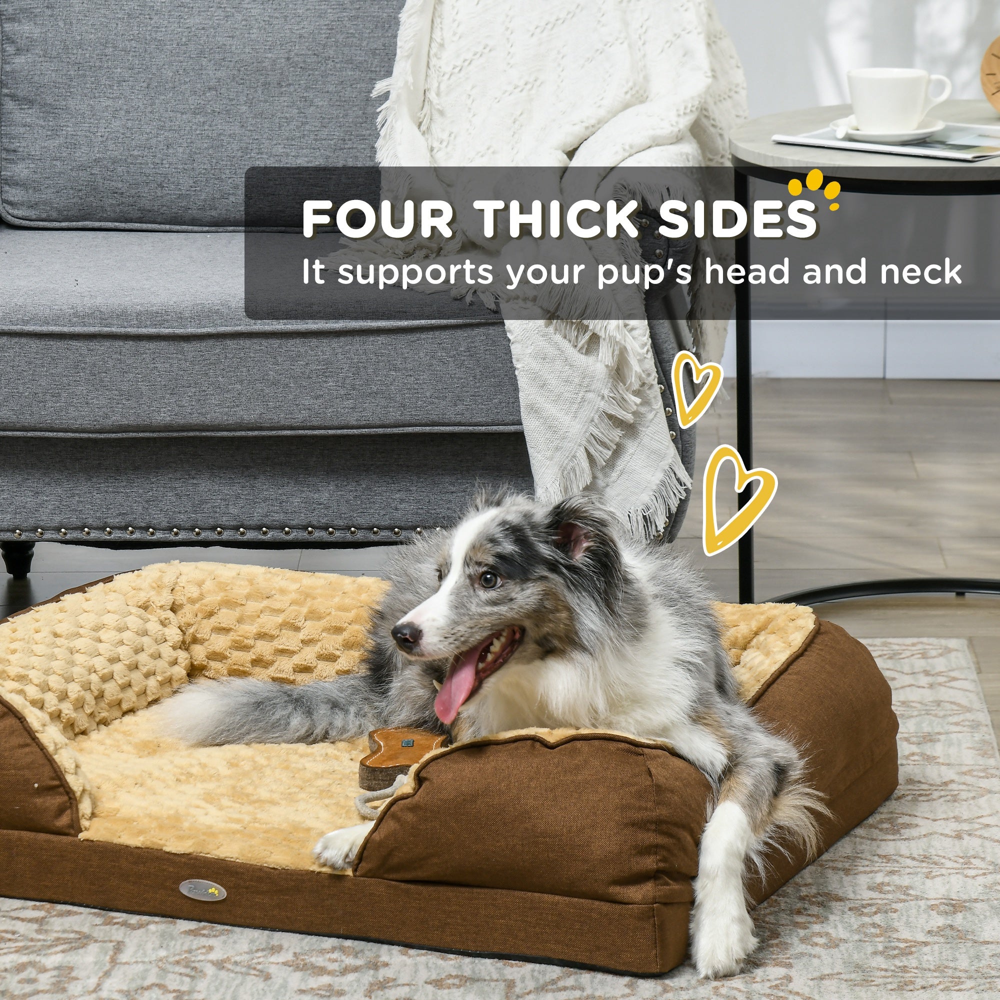 PawHut Dog Sofa Bed Pet Bed Dog Mattress with Removable Washable Cover, Anti-Slip Bottom, for Medium Sized Dogs, 90L x 69W x 21Hcm - Brown