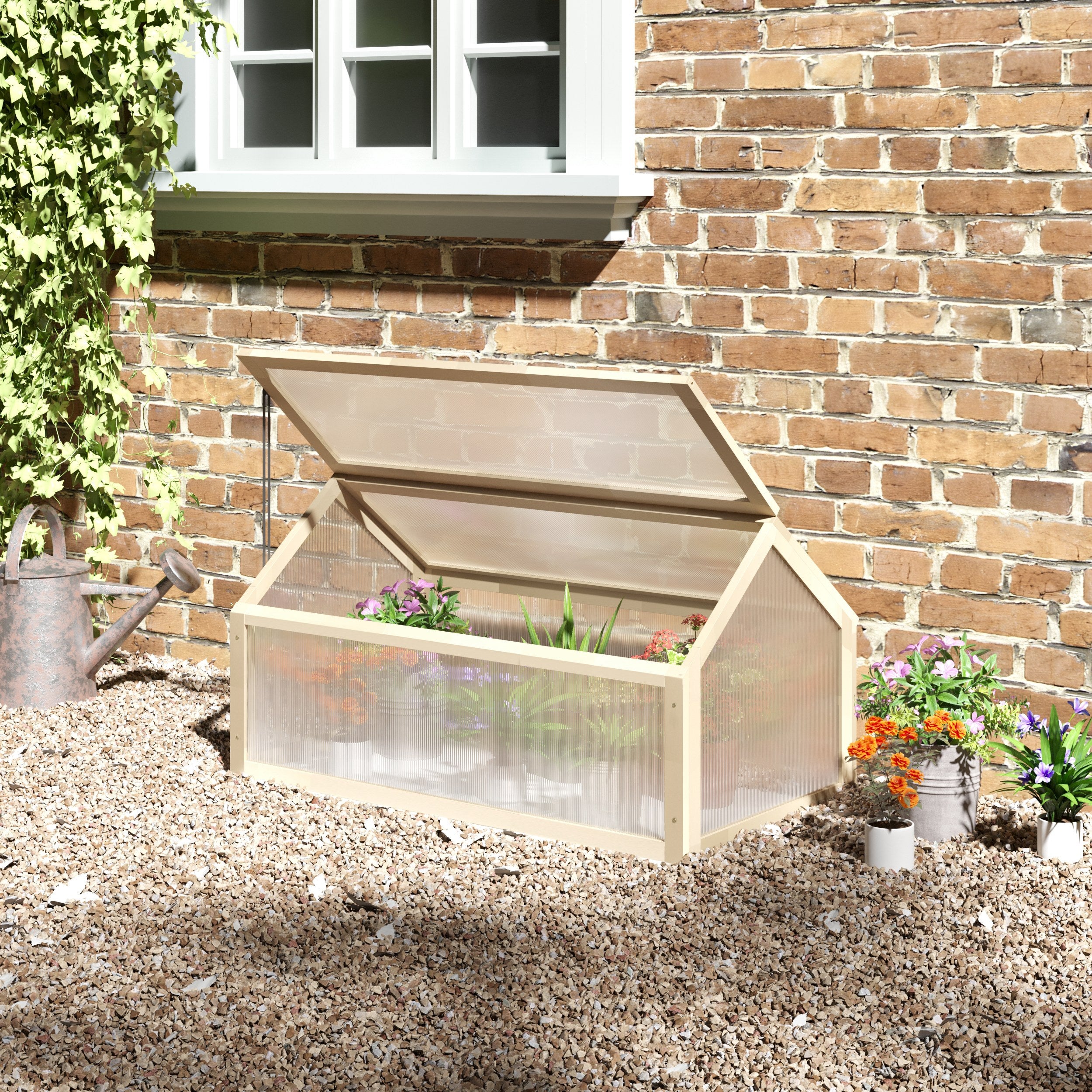Outsunny Wooden Cold Frame Greenhouse Garden Portable Raised Planter with Openable Top for Indoor, Outdoor, Flowers, Vegetables, Plants, 35.5