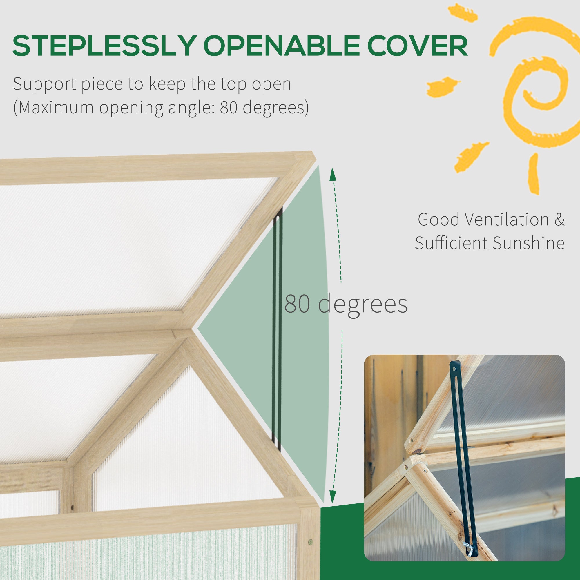 Outsunny Wooden Cold Frame Greenhouse Garden Portable Raised Planter with Openable Top for Indoor, Outdoor, Flowers, Vegetables, Plants, 35.5