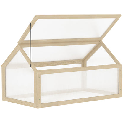 Outsunny Wooden Cold Frame Greenhouse Garden Portable Raised Planter with Openable Top for Indoor, Outdoor, Flowers, Vegetables, Plants, 35.5" x 20.5" x 19.5", Natural Wood