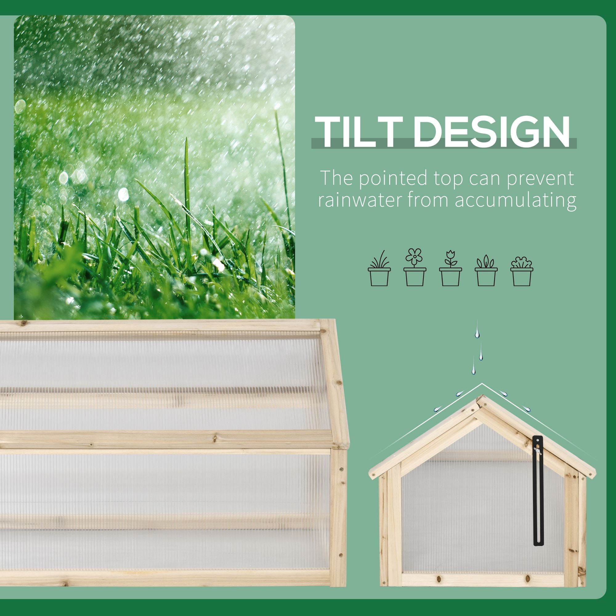 Outsunny Wooden Cold Frame Greenhouse Garden Portable Raised Planter with Openable Top for Indoor, Outdoor, Flowers, Vegetables, Plants, 35.5