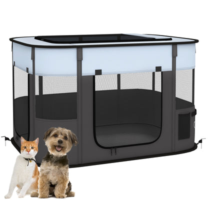 PawHut Dog Pen, Pet Playpen, Portable Foldable Dog Cat Playpen Soft Dog Cage with Storage Bag for Puppies, Rabbits, Kittens, Guinea Pigs, 94 x 74 x 60cm - Grey