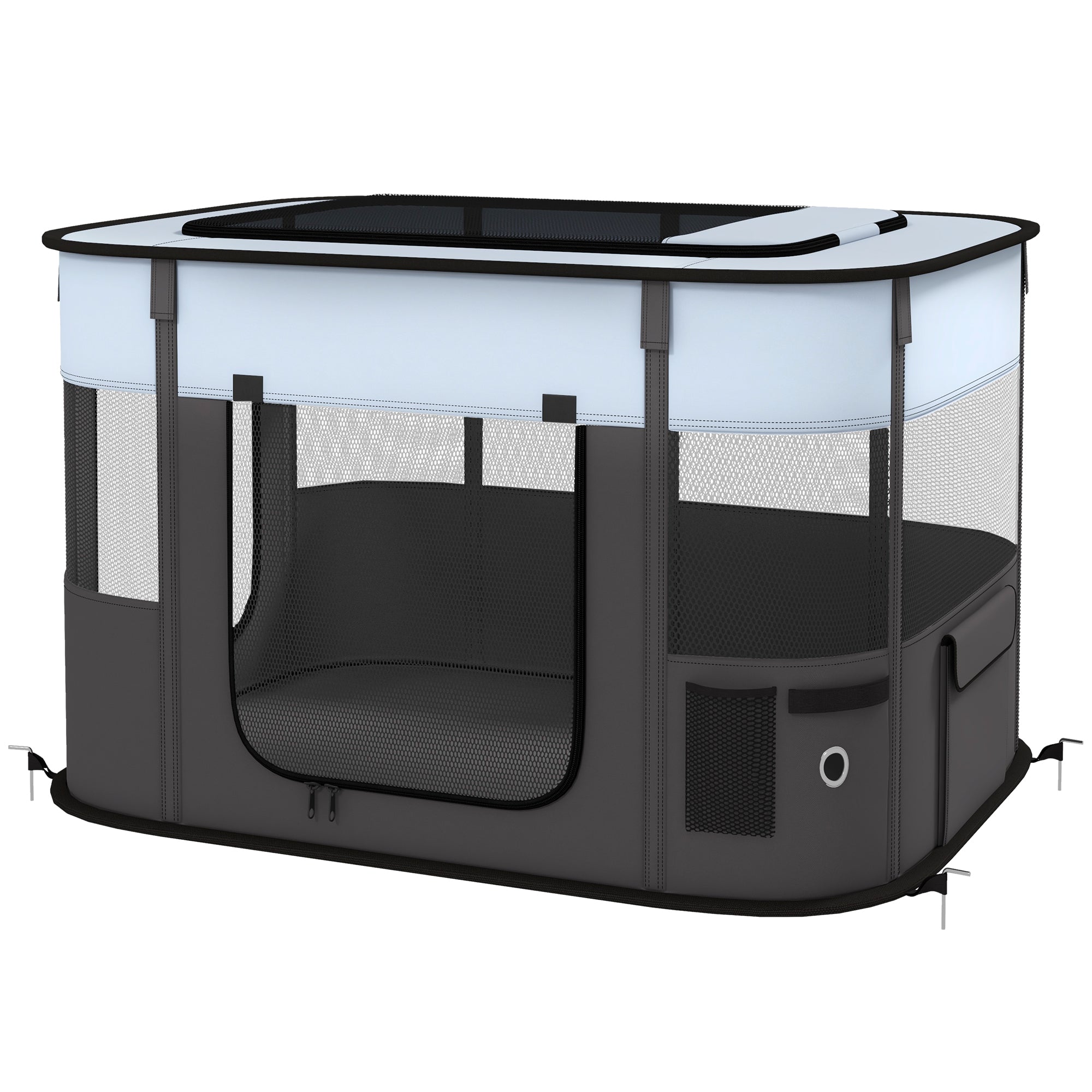 PawHut Dog Pen, Pet Playpen, Portable Foldable Dog Cat Playpen Soft Dog Cage with Storage Bag for Puppies, Rabbits, Kittens, Guinea Pigs, 94 x 74 x 60cm - Grey