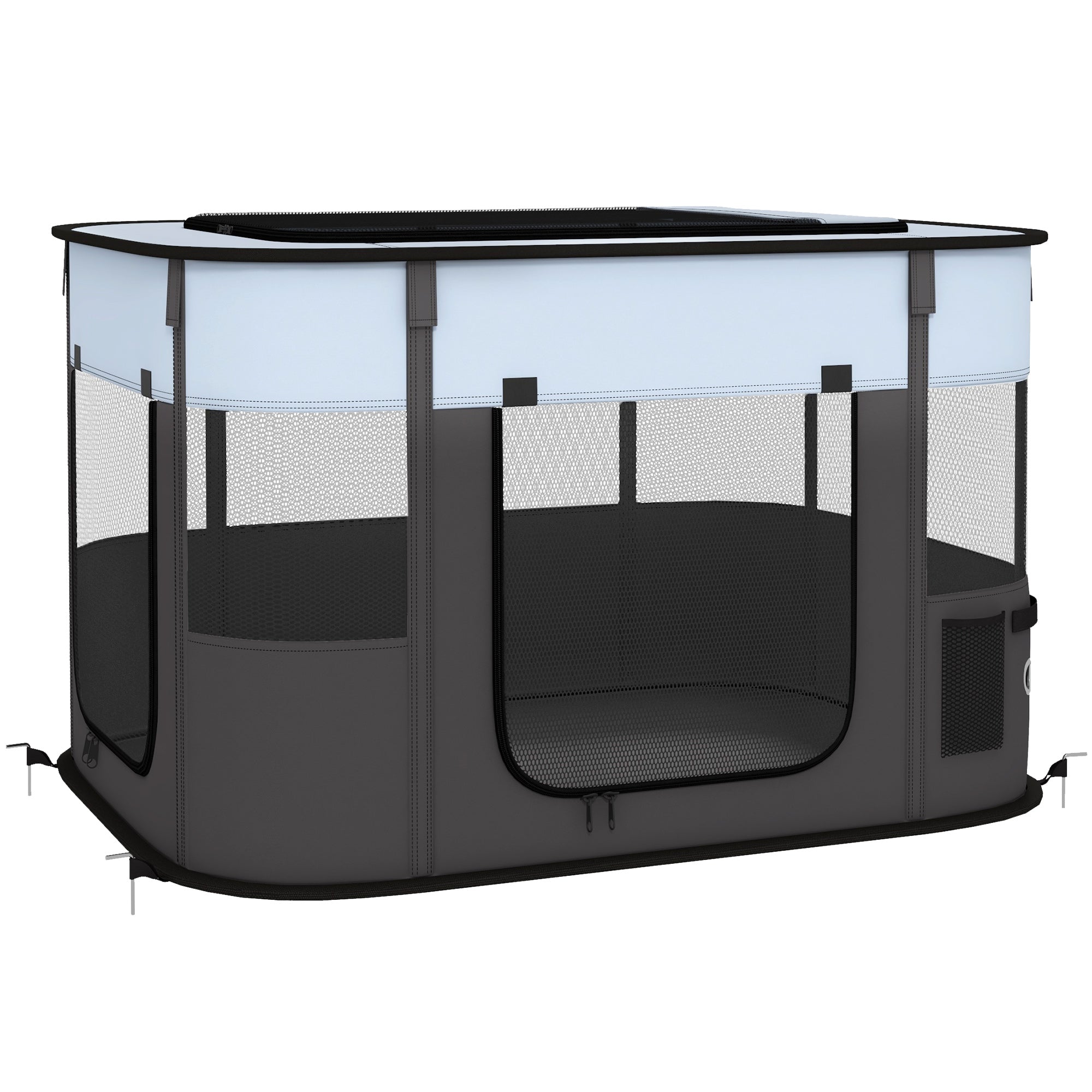 PawHut Dog Pen, Pet Playpen, Portable Foldable Dog Cat Playpen Soft Dog Cage with Storage Bag for Puppies, Rabbits, Kittens, Guinea Pigs, 94 x 74 x 60cm - Grey
