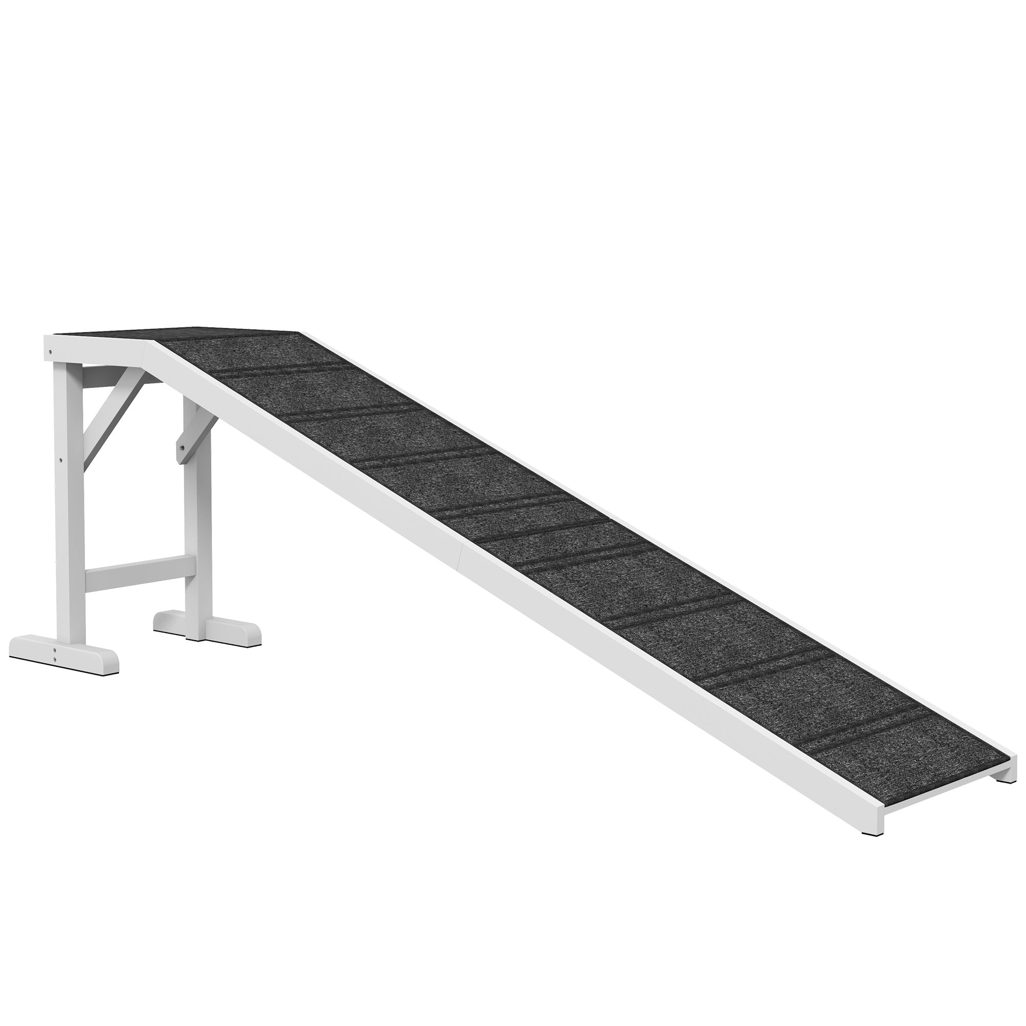 PawHut Pet Ramp Bed Steps for Dogs Cats Non-slip Carpet Top Platform Pine Wood 74"L x 16"W x 25"H White