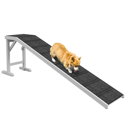 PawHut Pet Ramp Bed Steps for Dogs Cats Non-slip Carpet Top Platform Pine Wood 74"L x 16"W x 25"H White