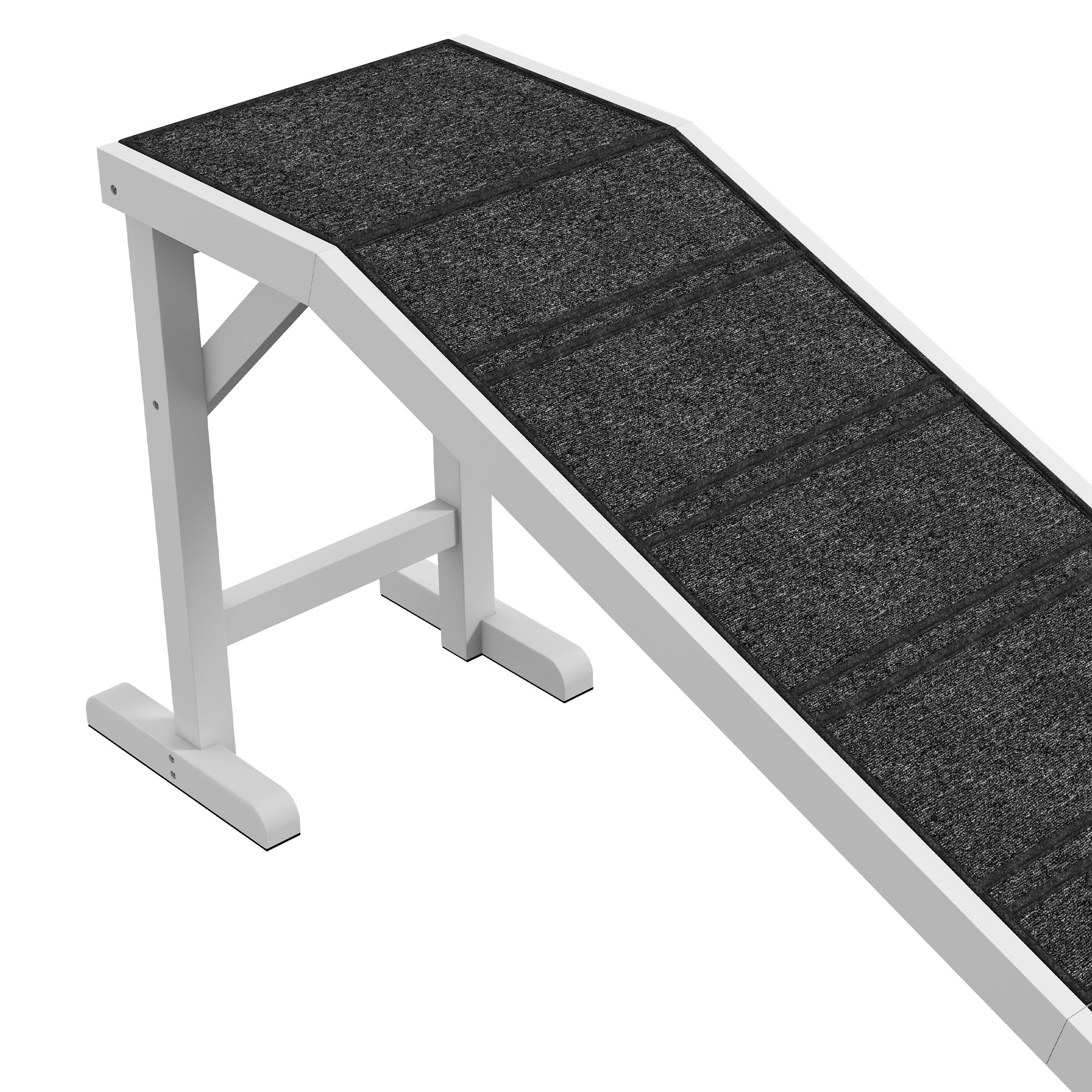 PawHut Pet Ramp Bed Steps for Dogs Cats Non-slip Carpet Top Platform Pine Wood 74"L x 16"W x 25"H White