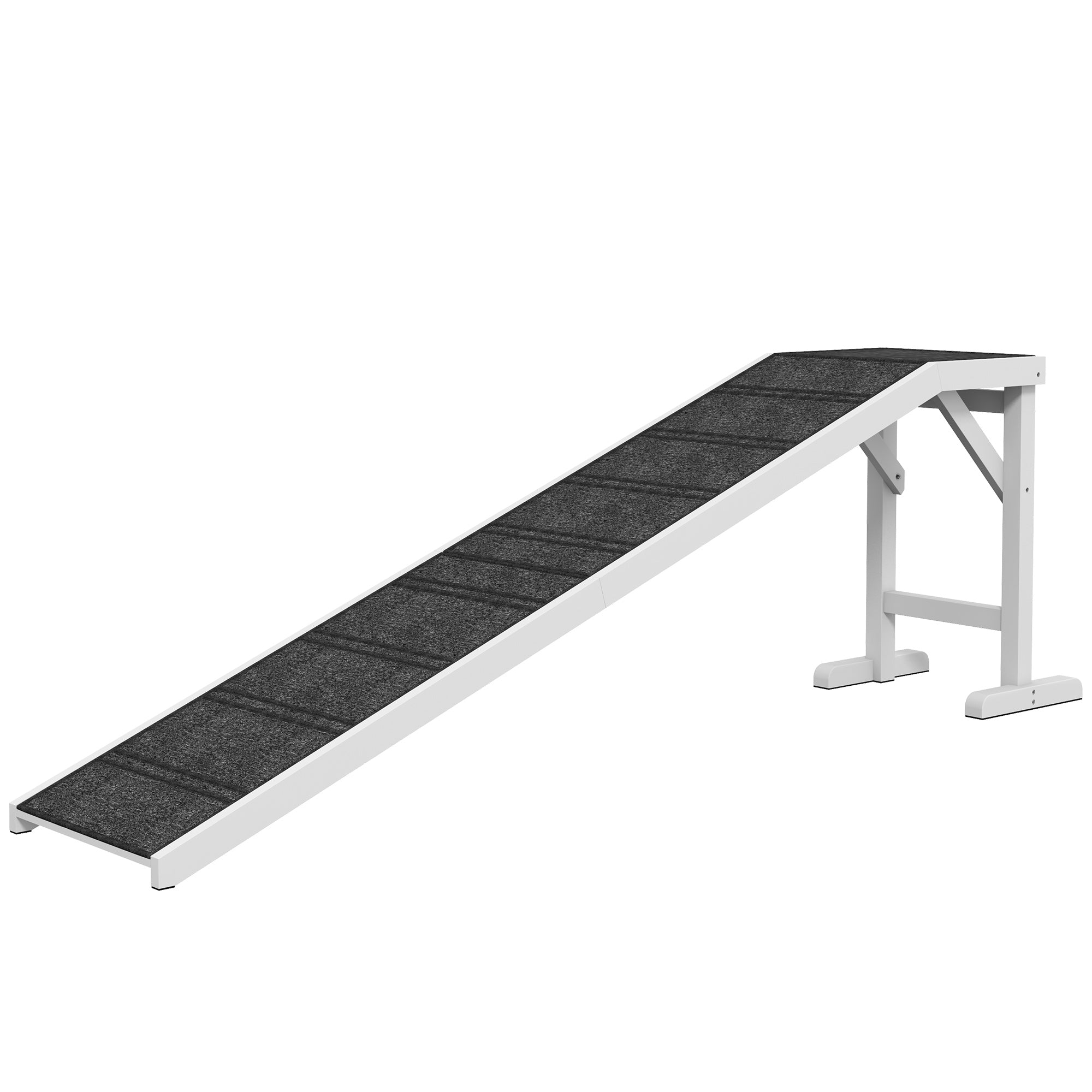 PawHut Pet Ramp Bed Steps for Dogs Cats Non-slip Carpet Top Platform Pine Wood 74"L x 16"W x 25"H White
