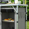 Outsunny Folding Camping Kitchen Table with Storage, Aluminum Portable Camping Table with 3 Fabric Cupboards, Windshield, Light Stand, Carrying Bag for BBQ, RV, Picnic, Grey